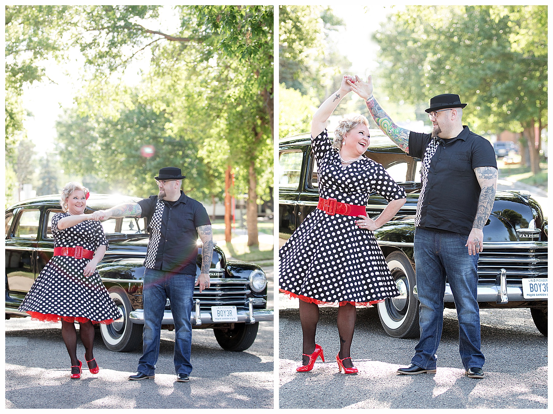 engagement picture with antique car
