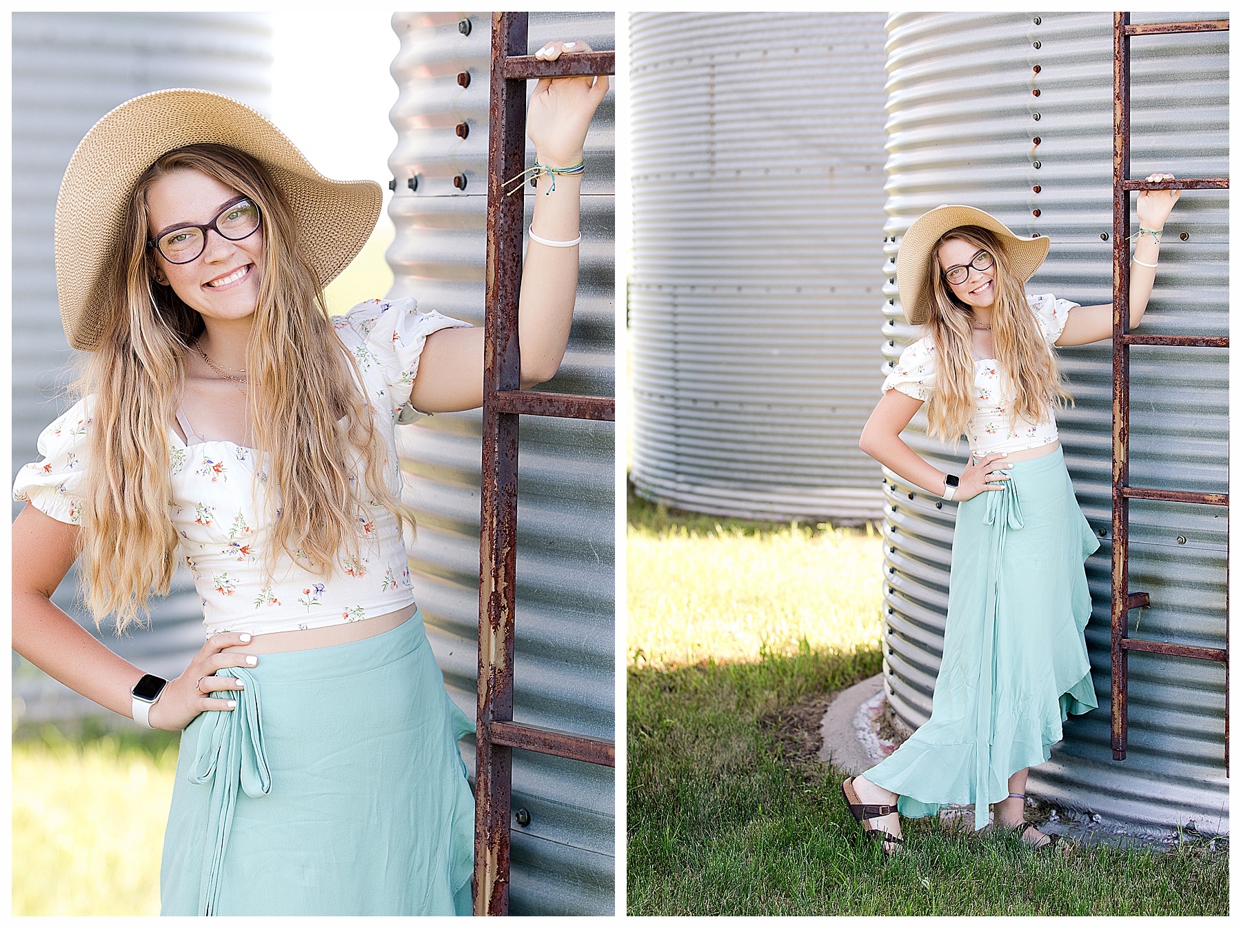 Senior girl by grain bins