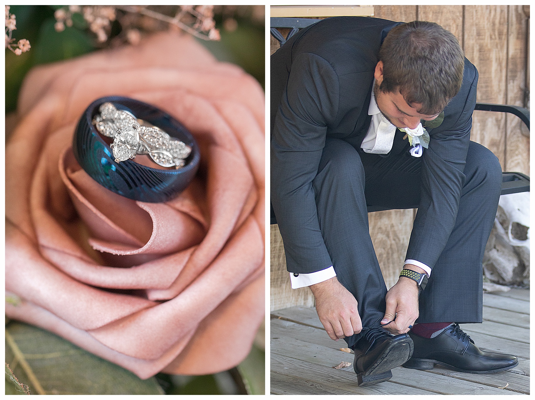 groom tying shoes