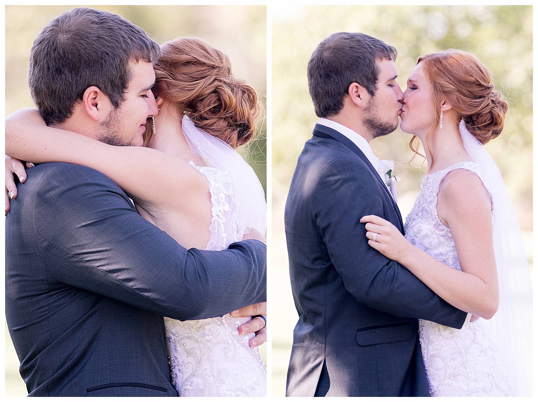 groom hugs bride during first look