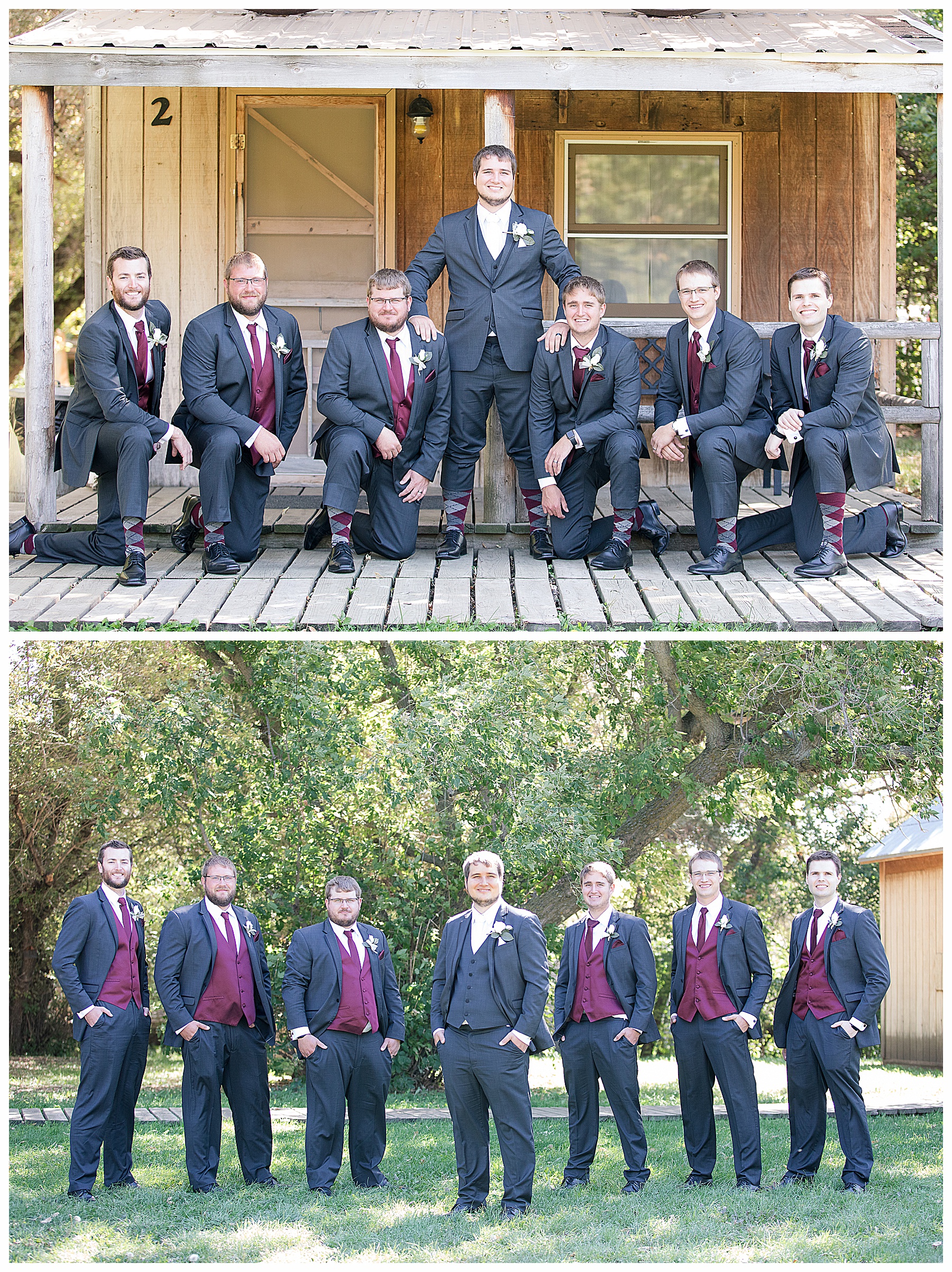 groom and groomsmen show off matching socks at Stone Butte Ranch Cabins, Elgin ND