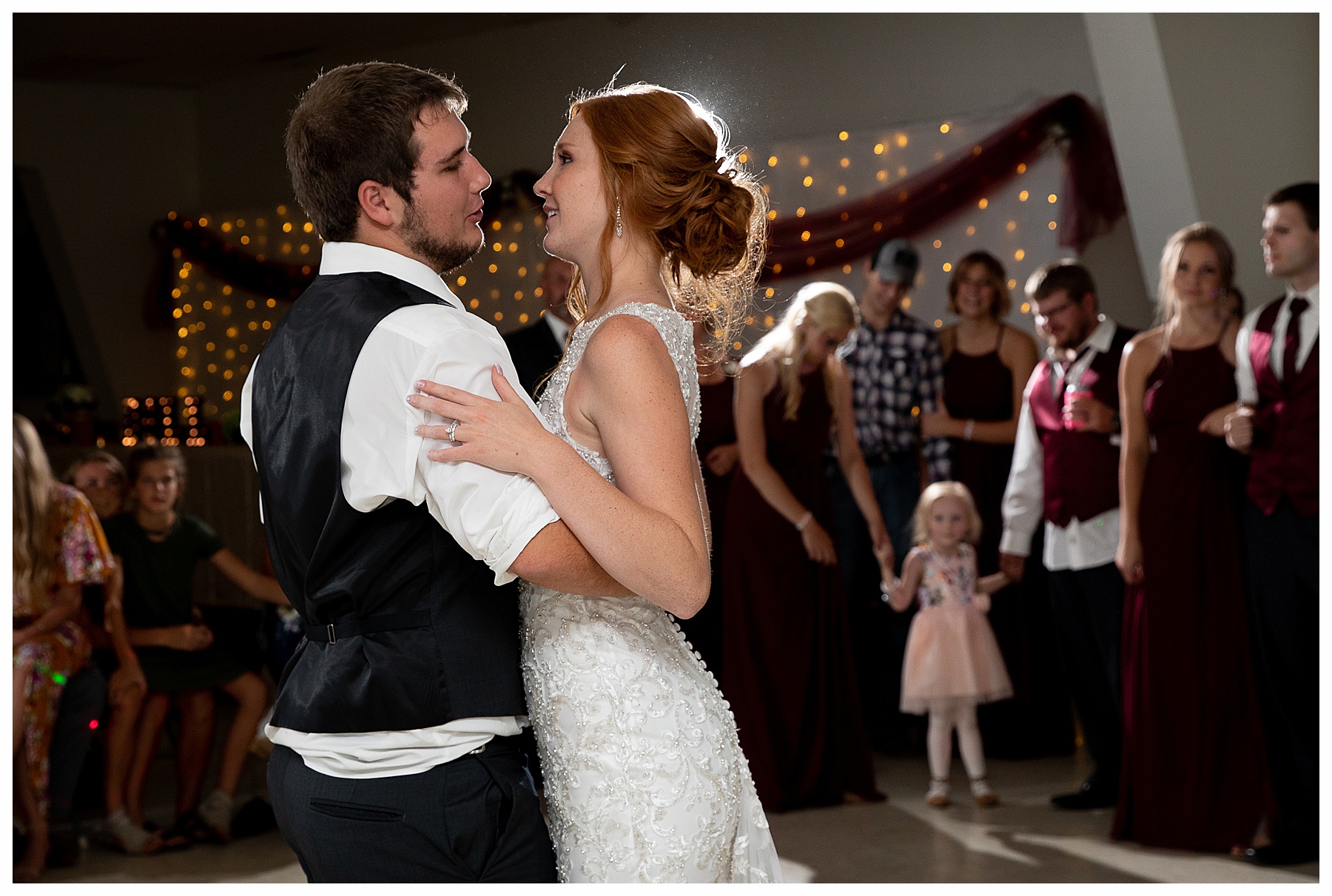 close up of bride and groom first dance