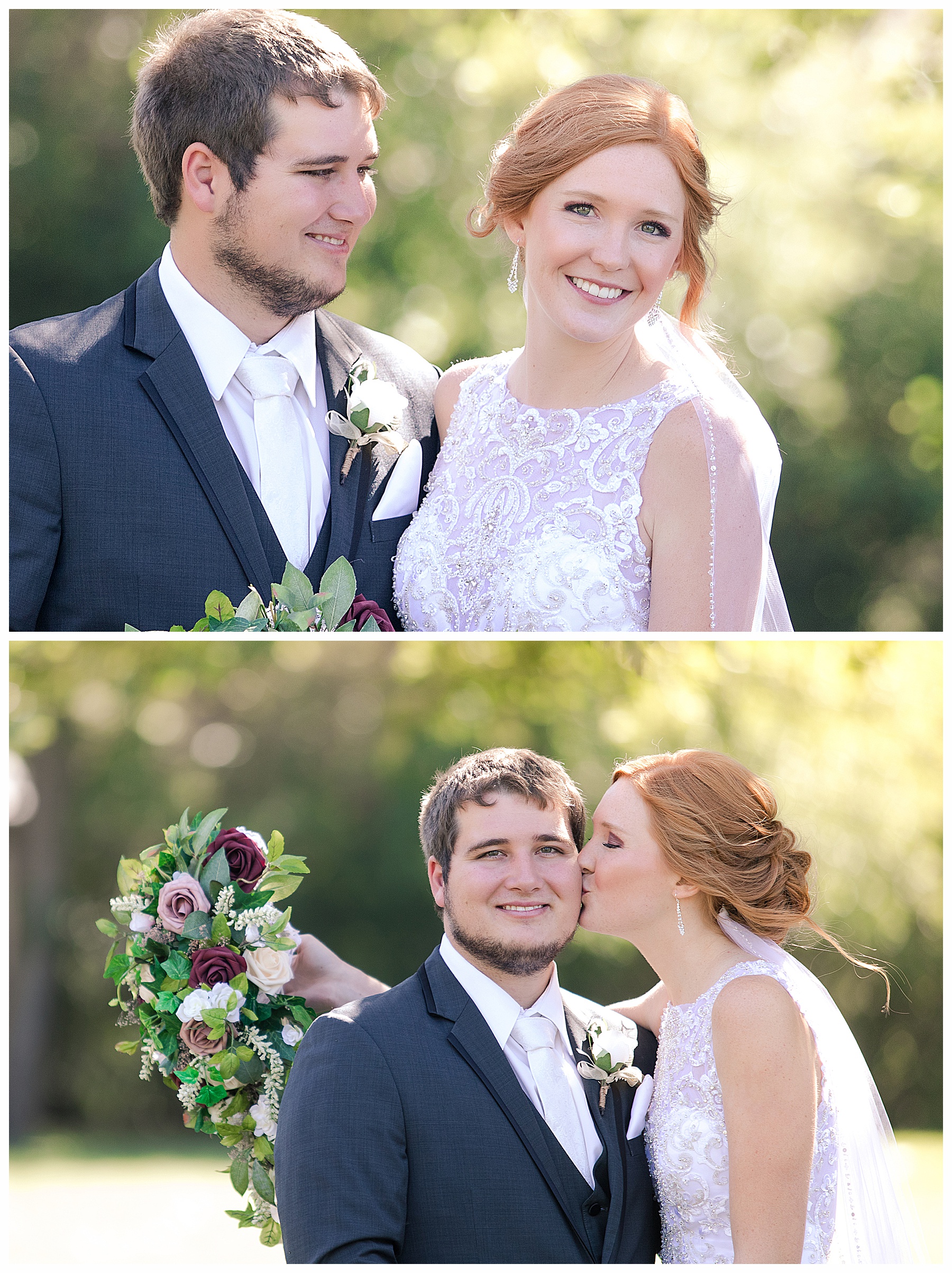 redhead bride and groom bride kissing groom's cheek