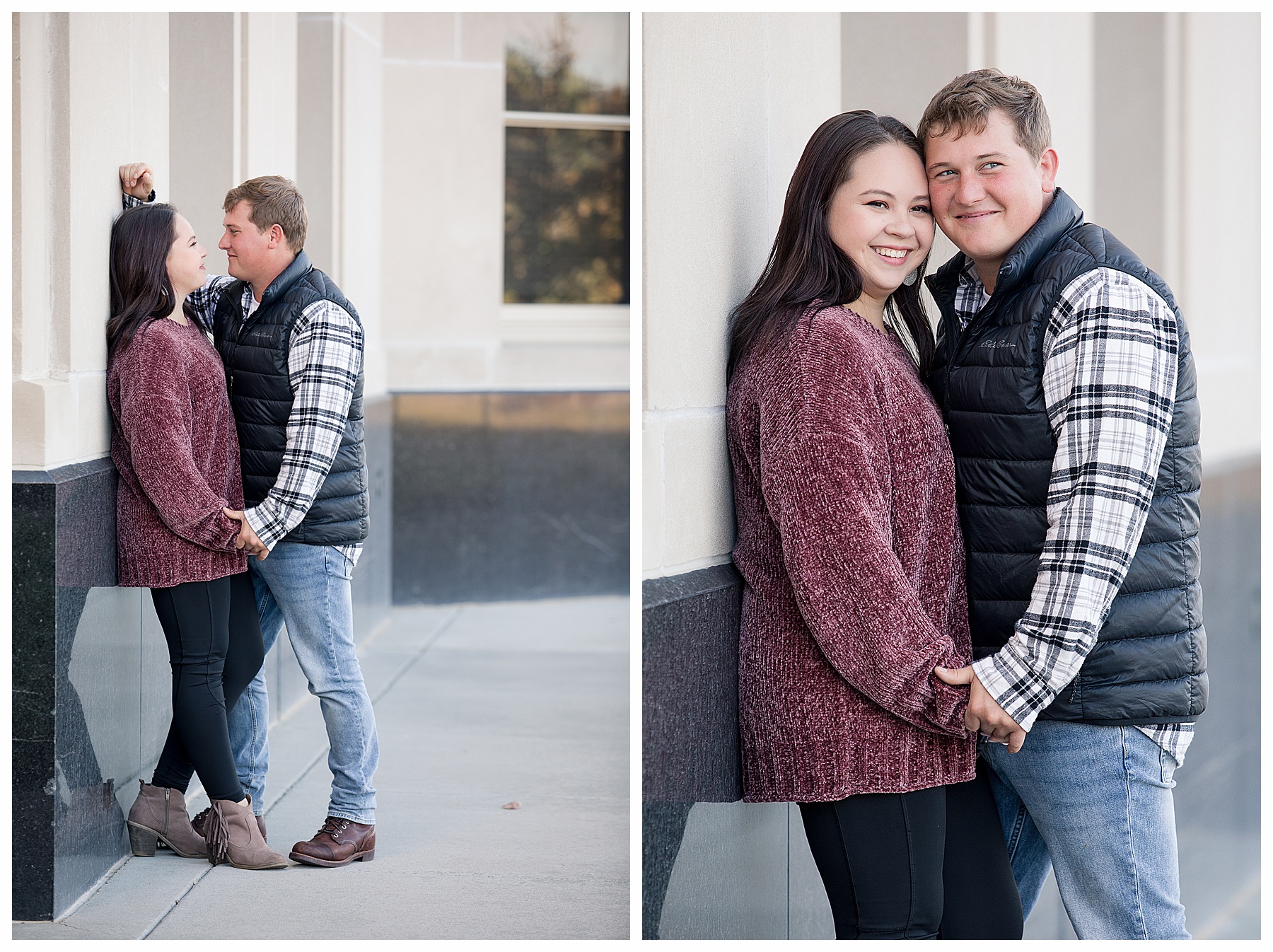 Couple stand together at Bismarck state capitol building