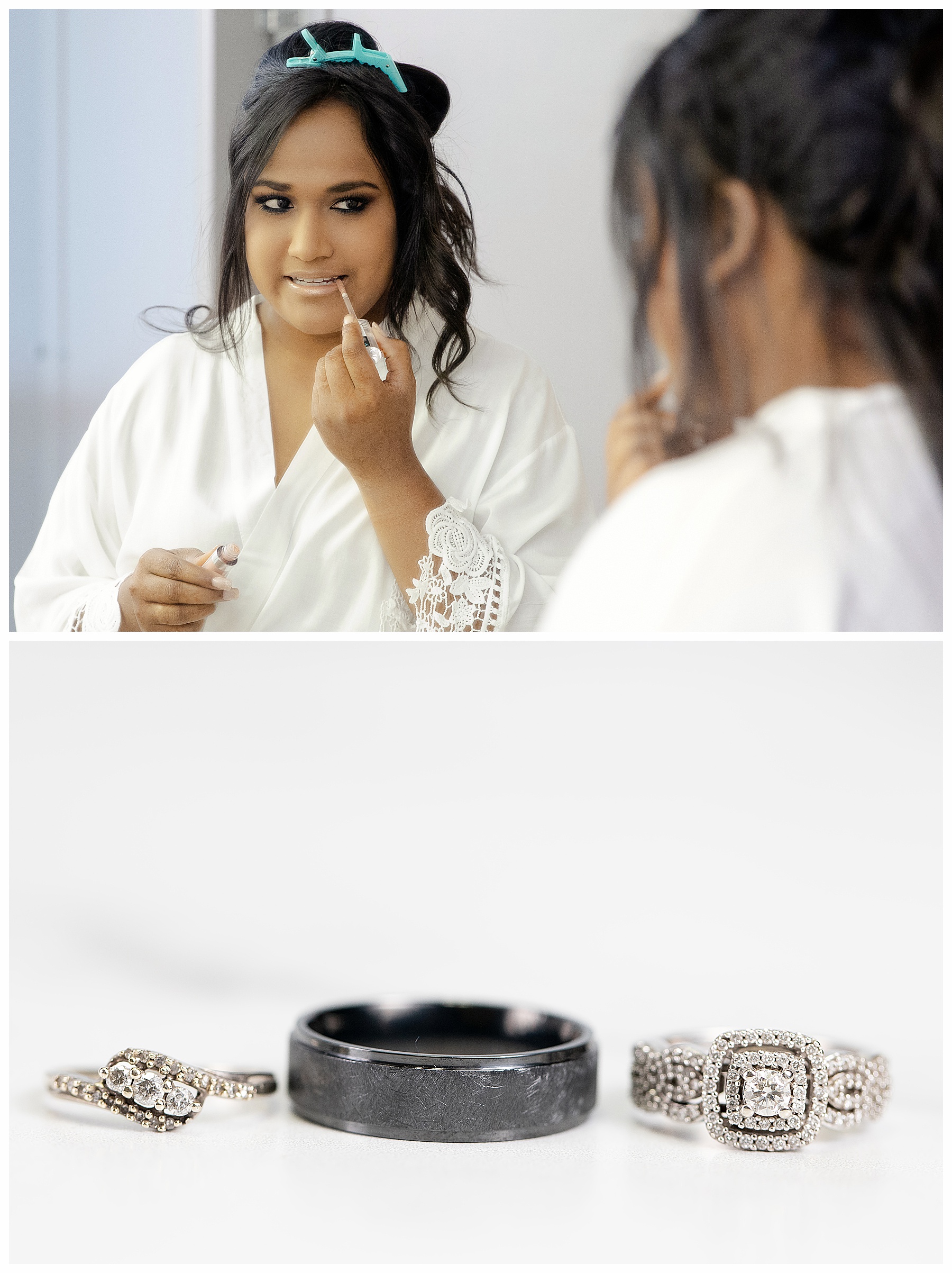 close up of wedding rings on marble background