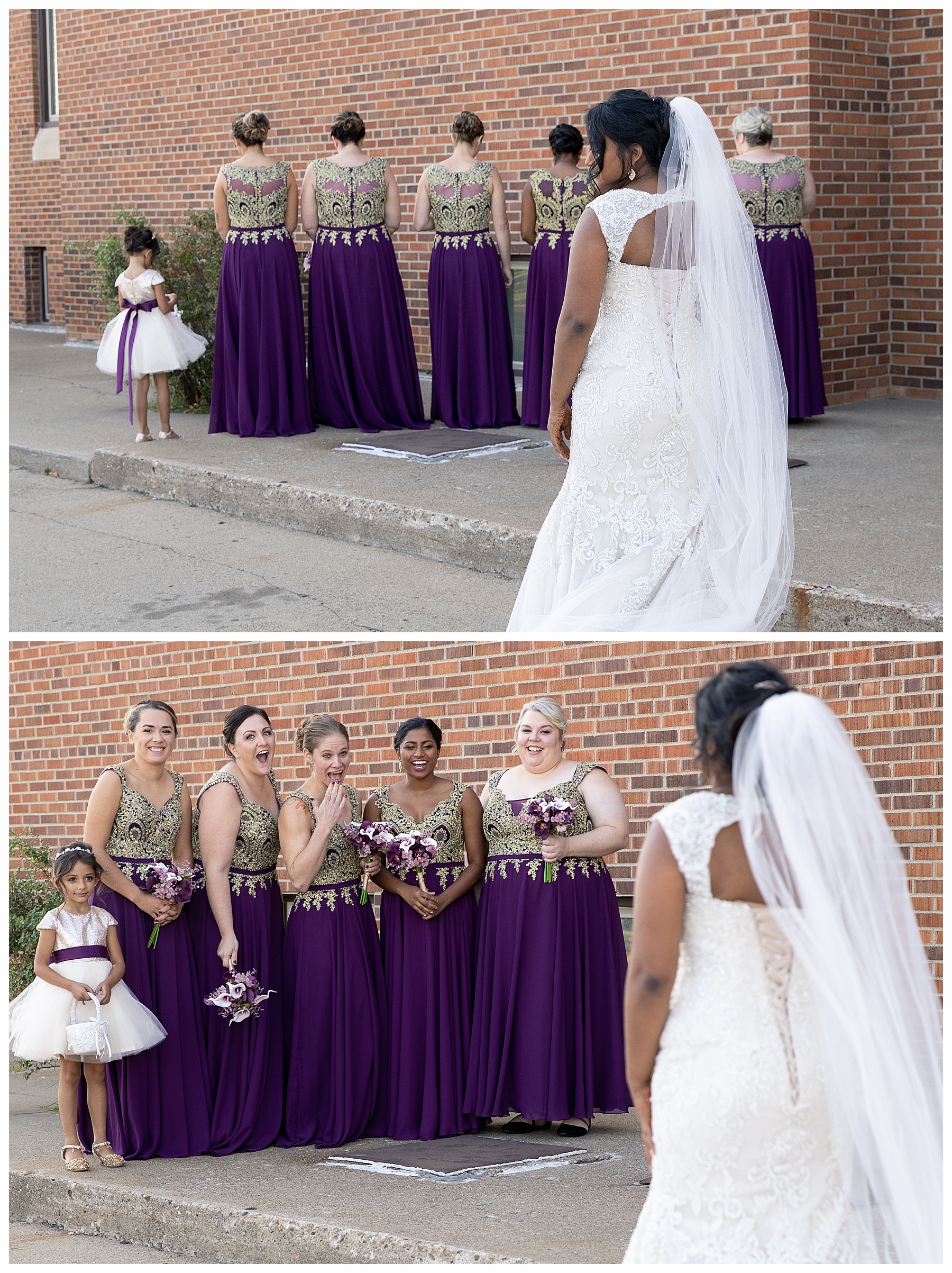 bride reveals gown to bride's maids