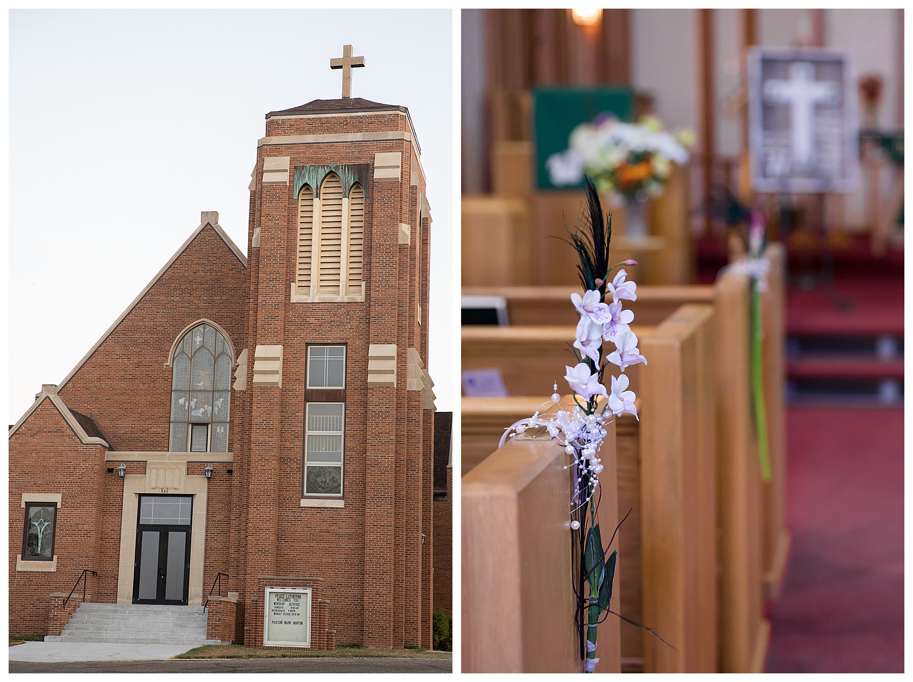 outside of brick church and bell tower before wedding