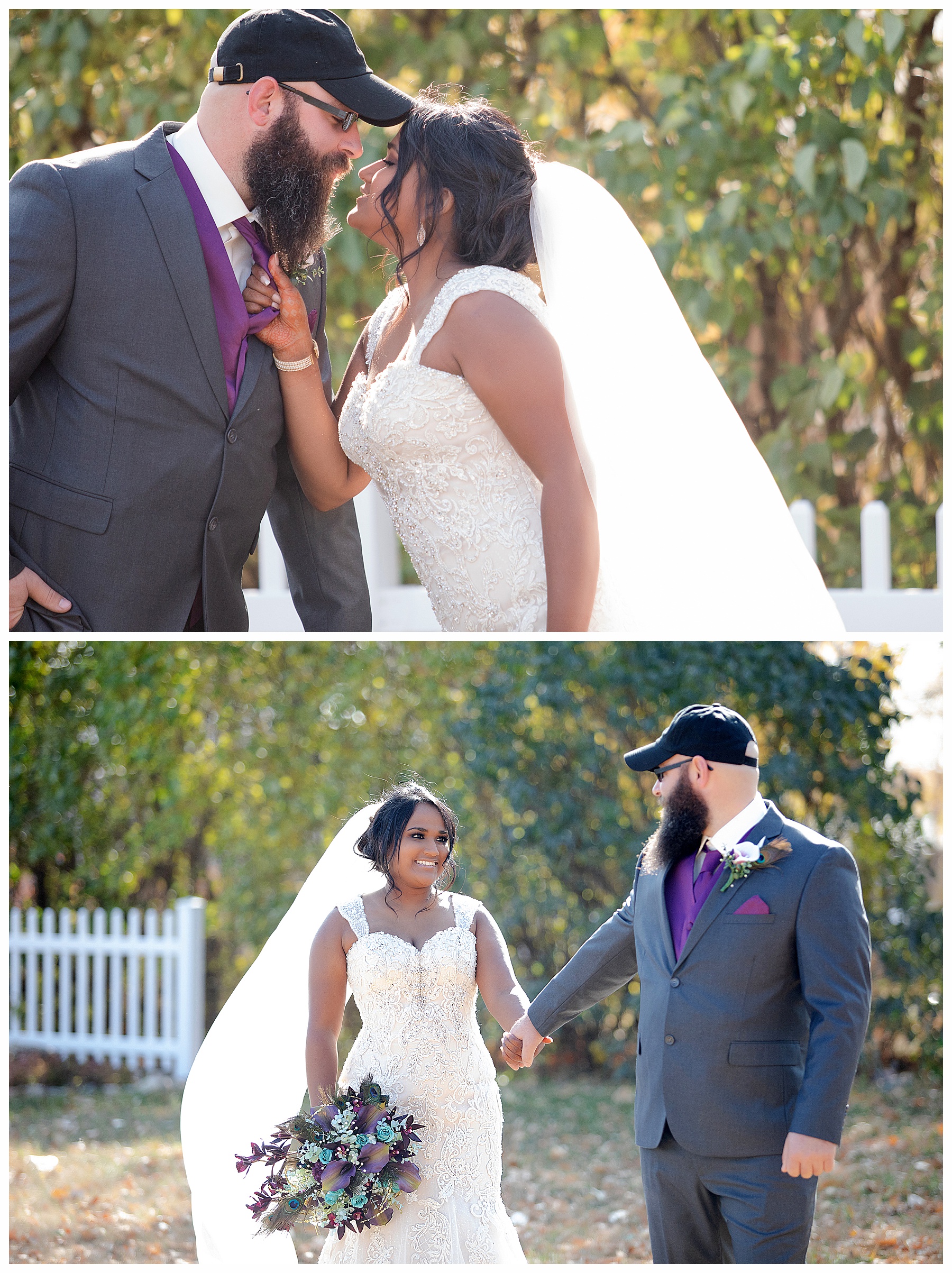 Bride puts groom close by holding onto tie