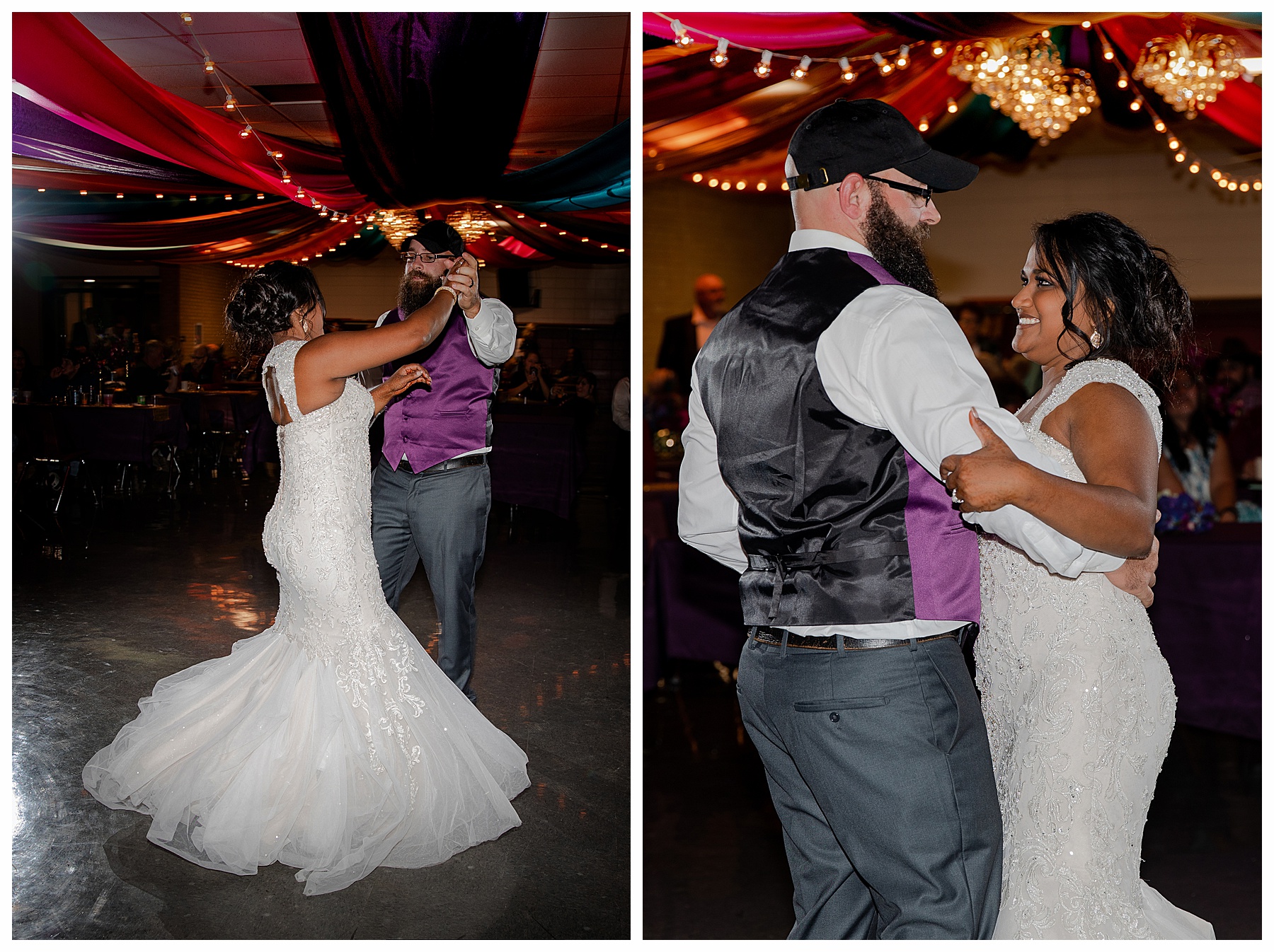 bride and groom in purple dance 