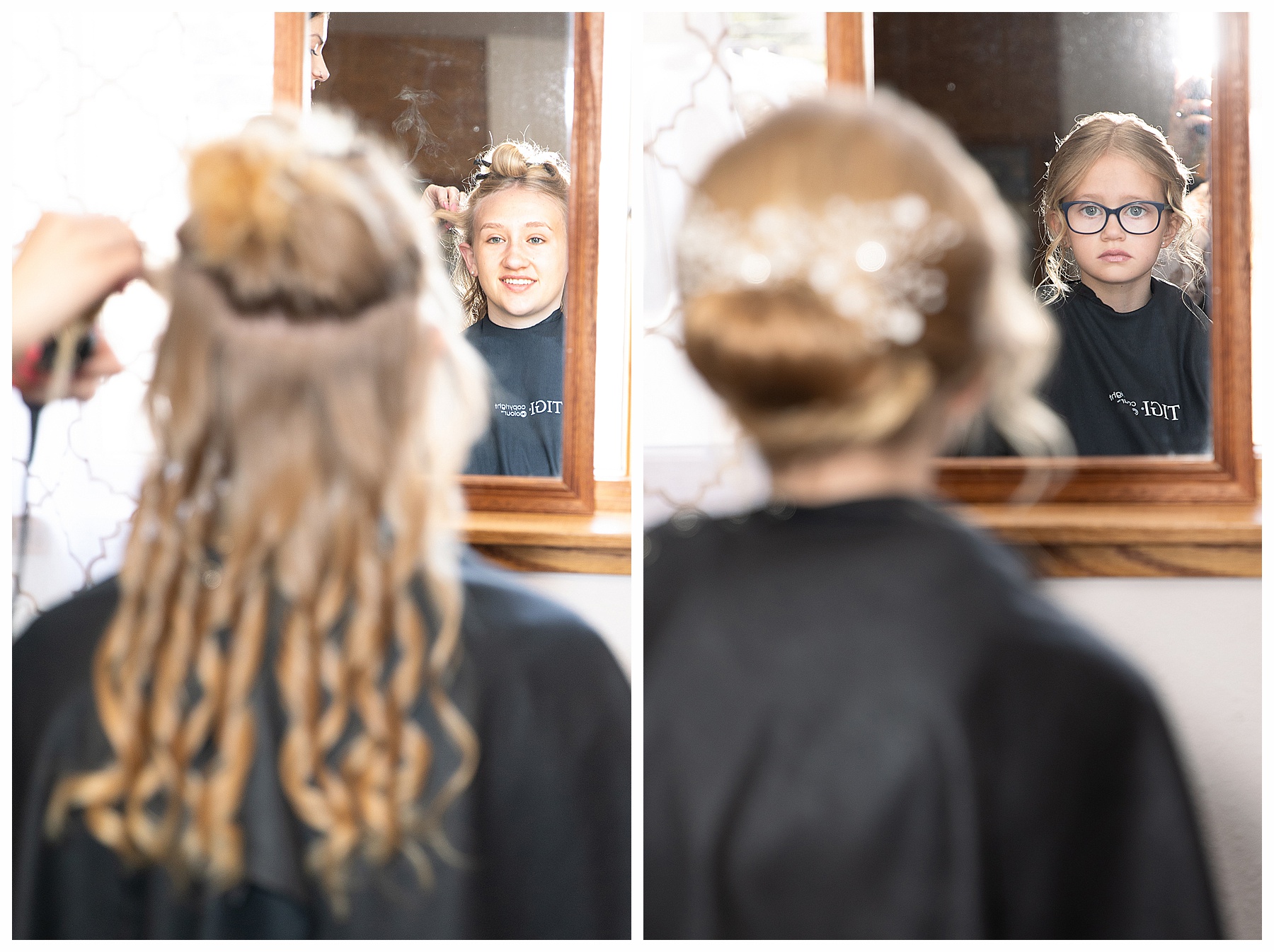 brides maids getting ready photo in the mirror