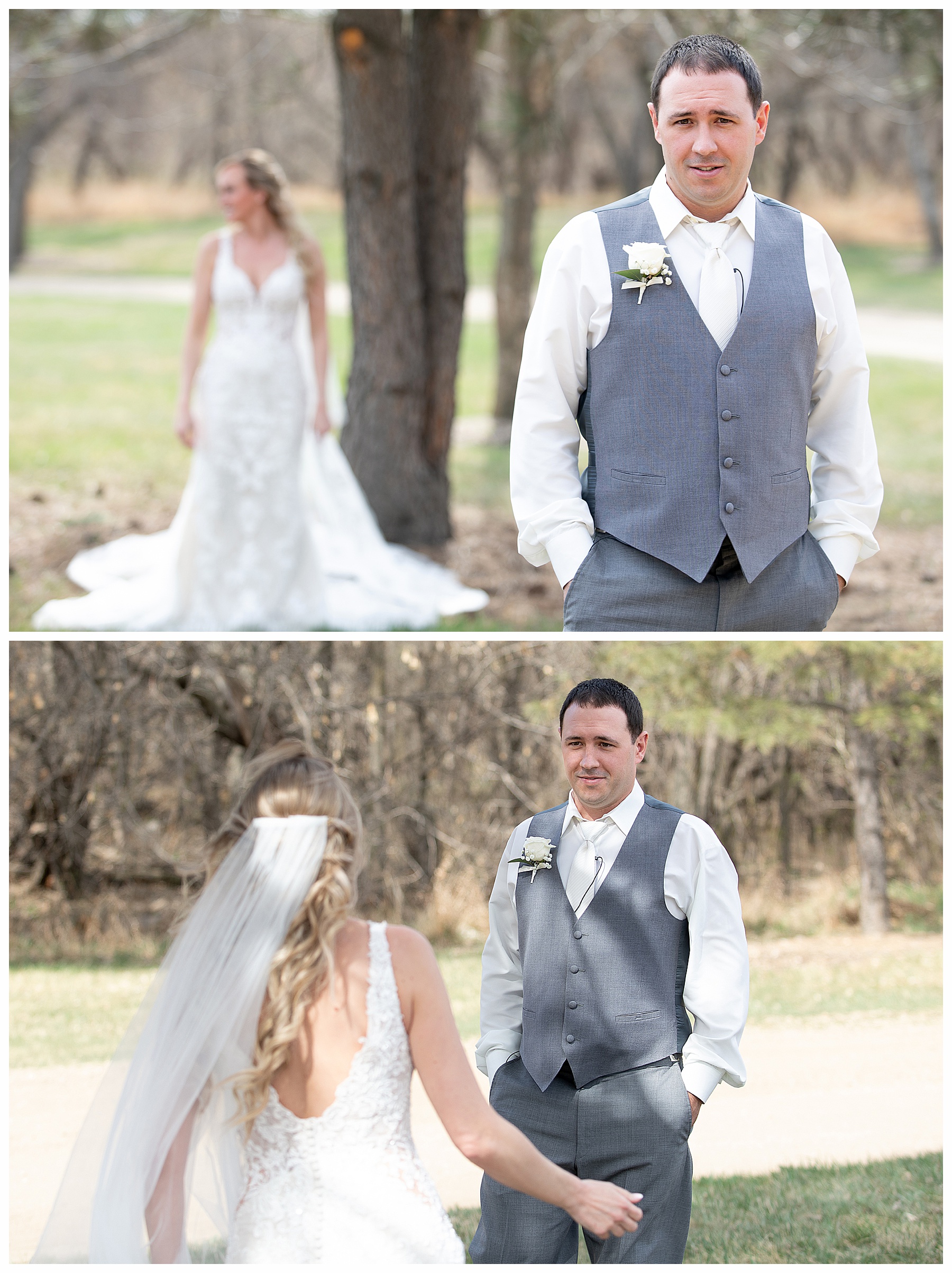 bride and groom first look