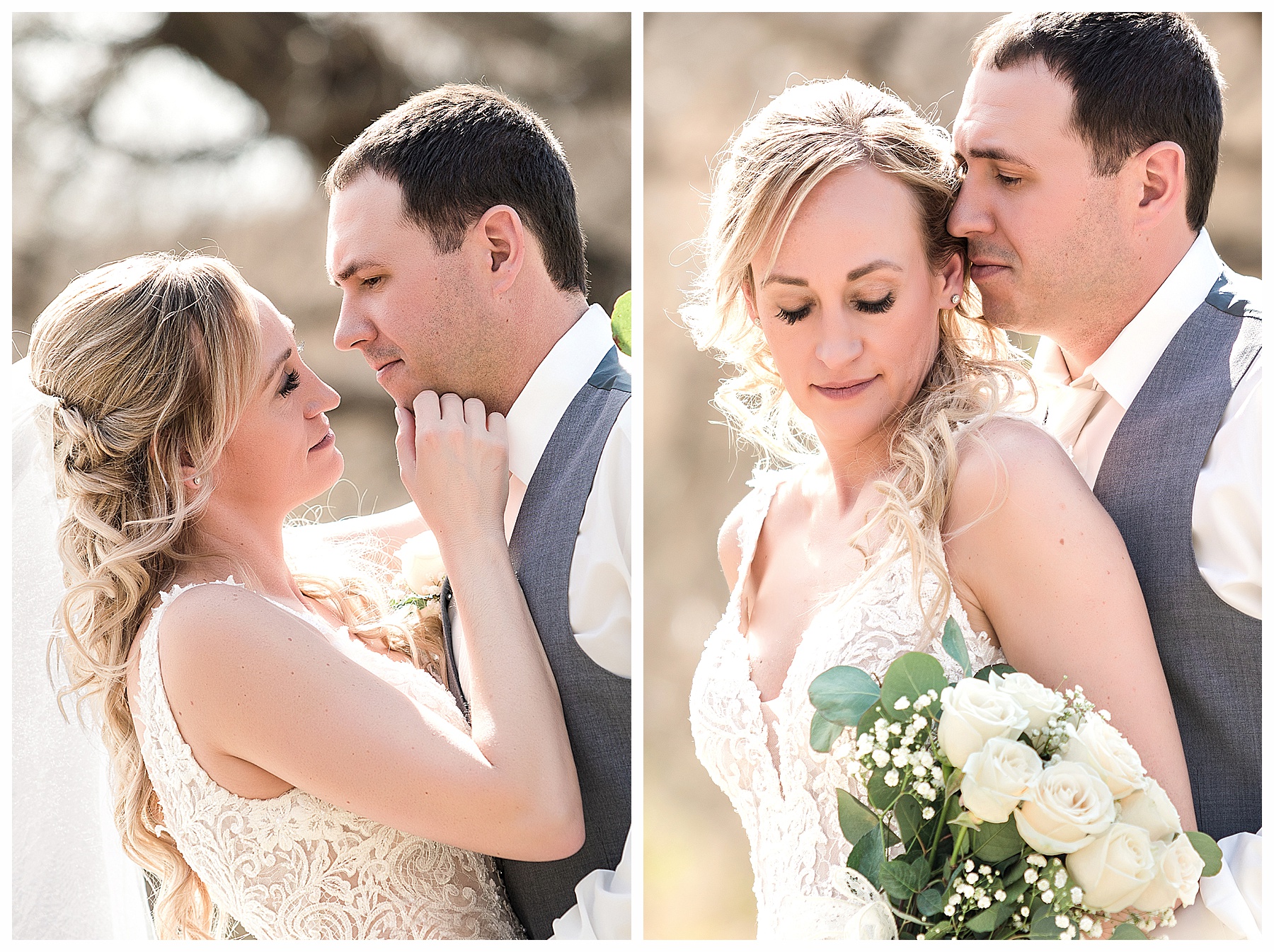 bride touches grooms face