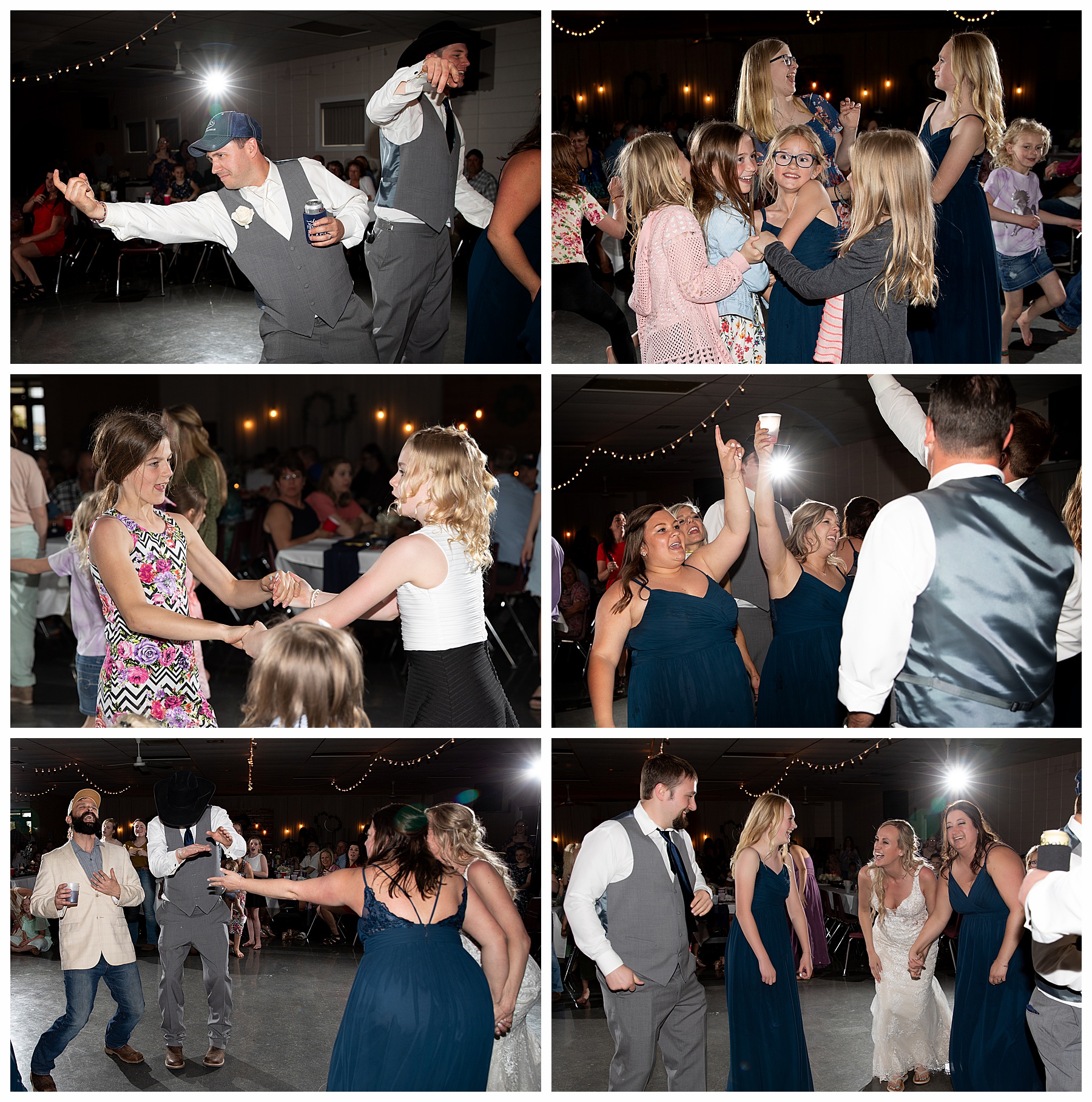 wedding party dancing at wedding reception