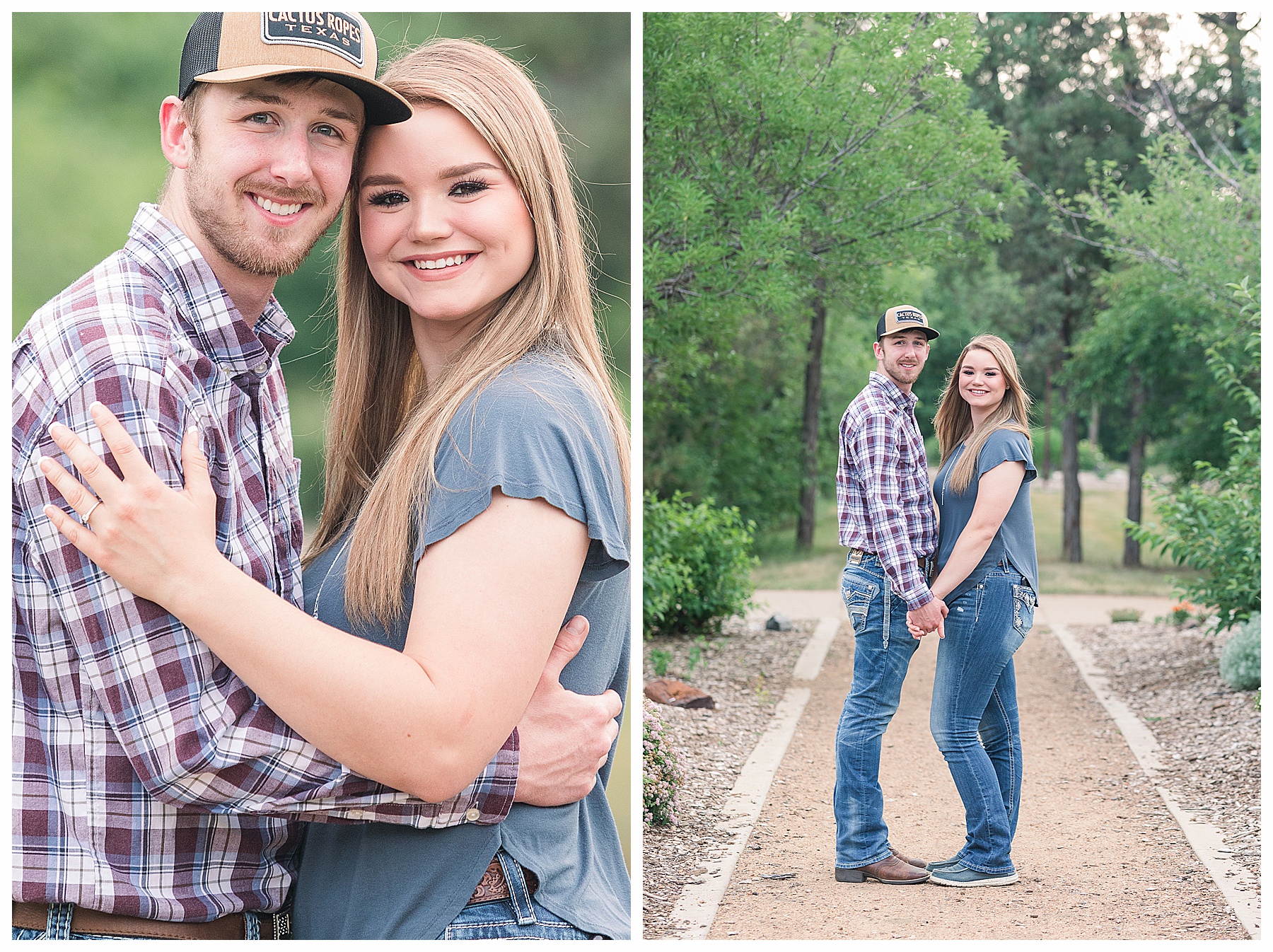 Engagement pictures wearing baseball cap