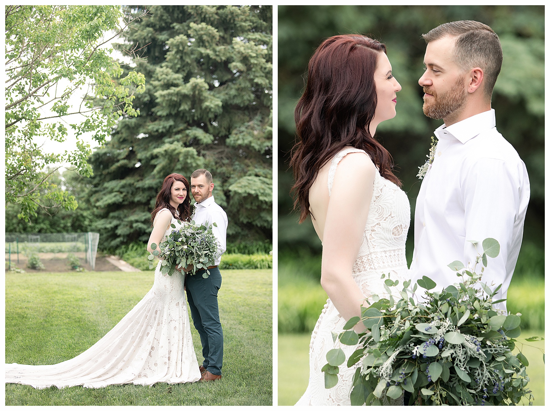 bride and groom with all green colors