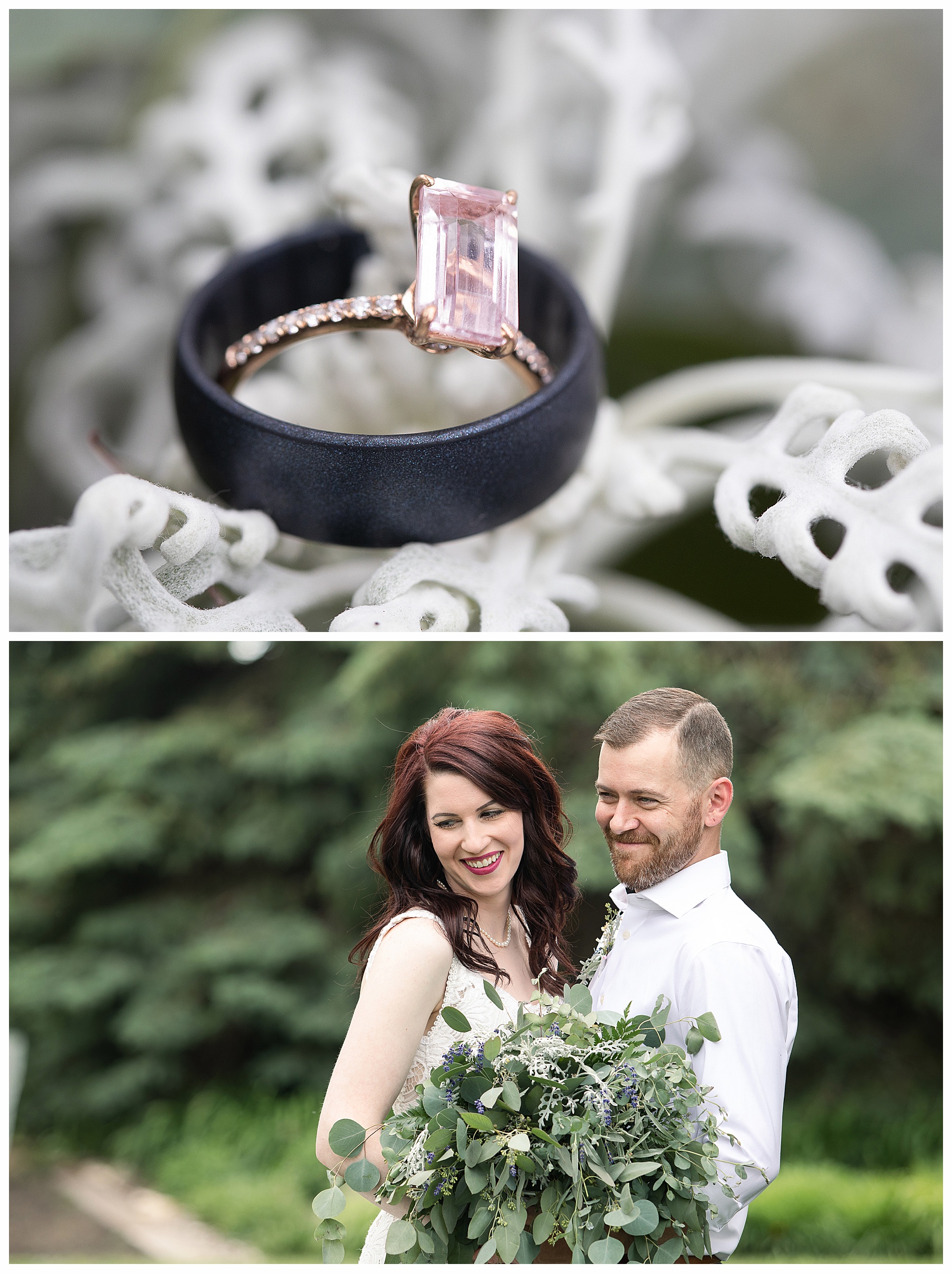 close up photo of pink rectangle wedding ring