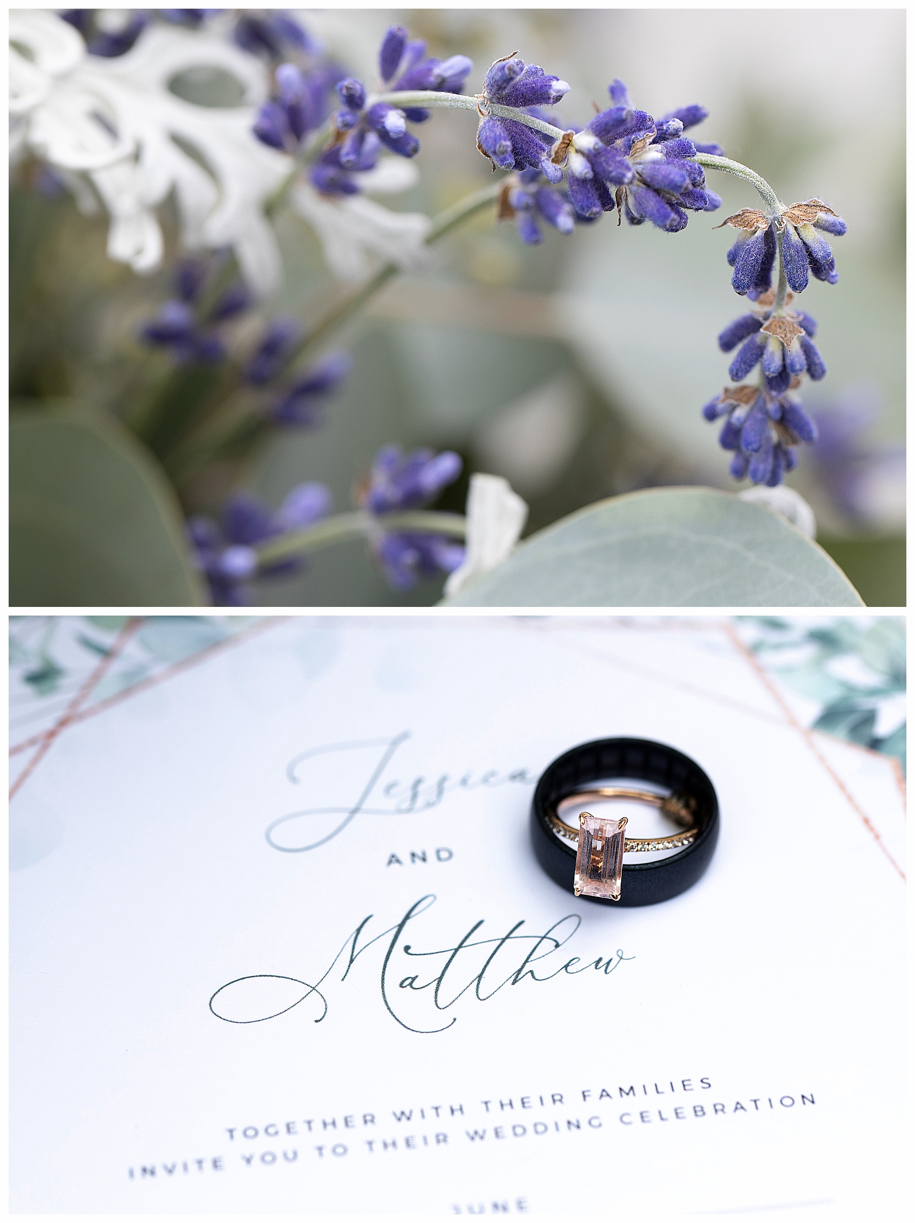 closeup detail photo of pink rectangular wedding ring