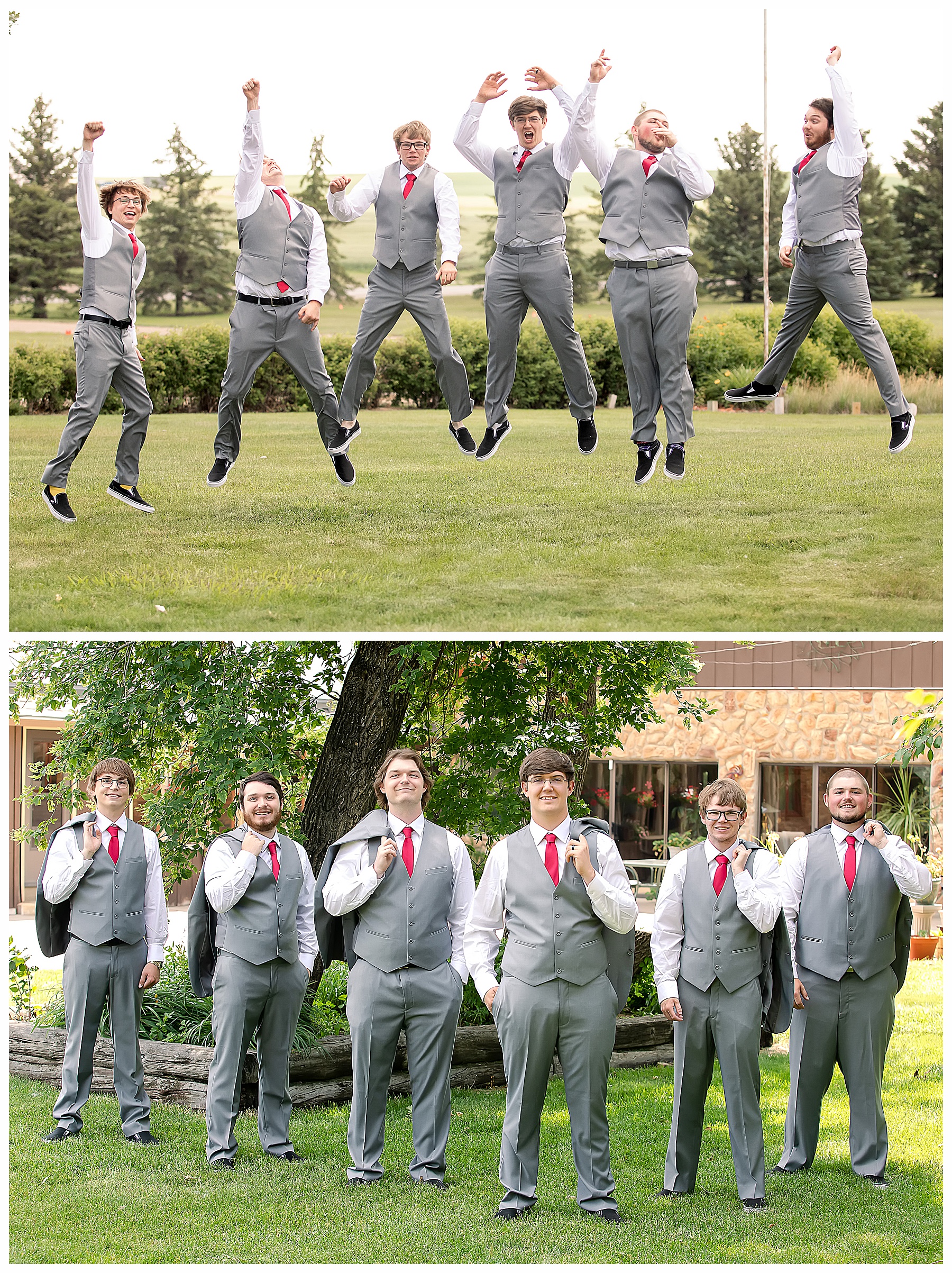 grooms men jumping