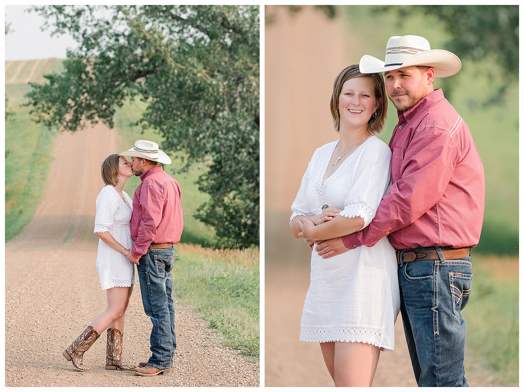 Engaged couple of red country road