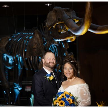 Bride and Groom at Bismarck Heritage center photo with mamoth