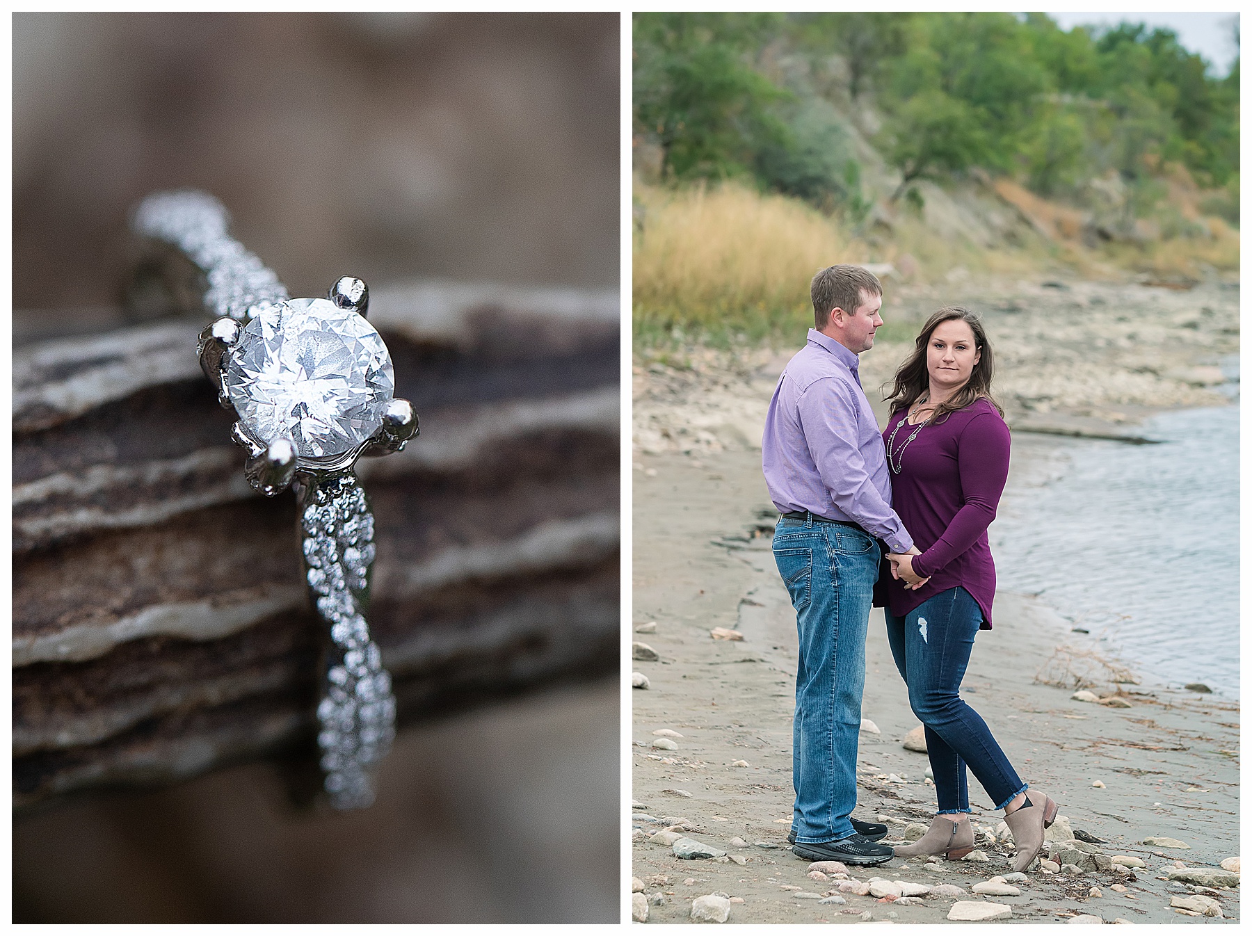 Engagement pictures by the Missouri River Bismarck North Dakota