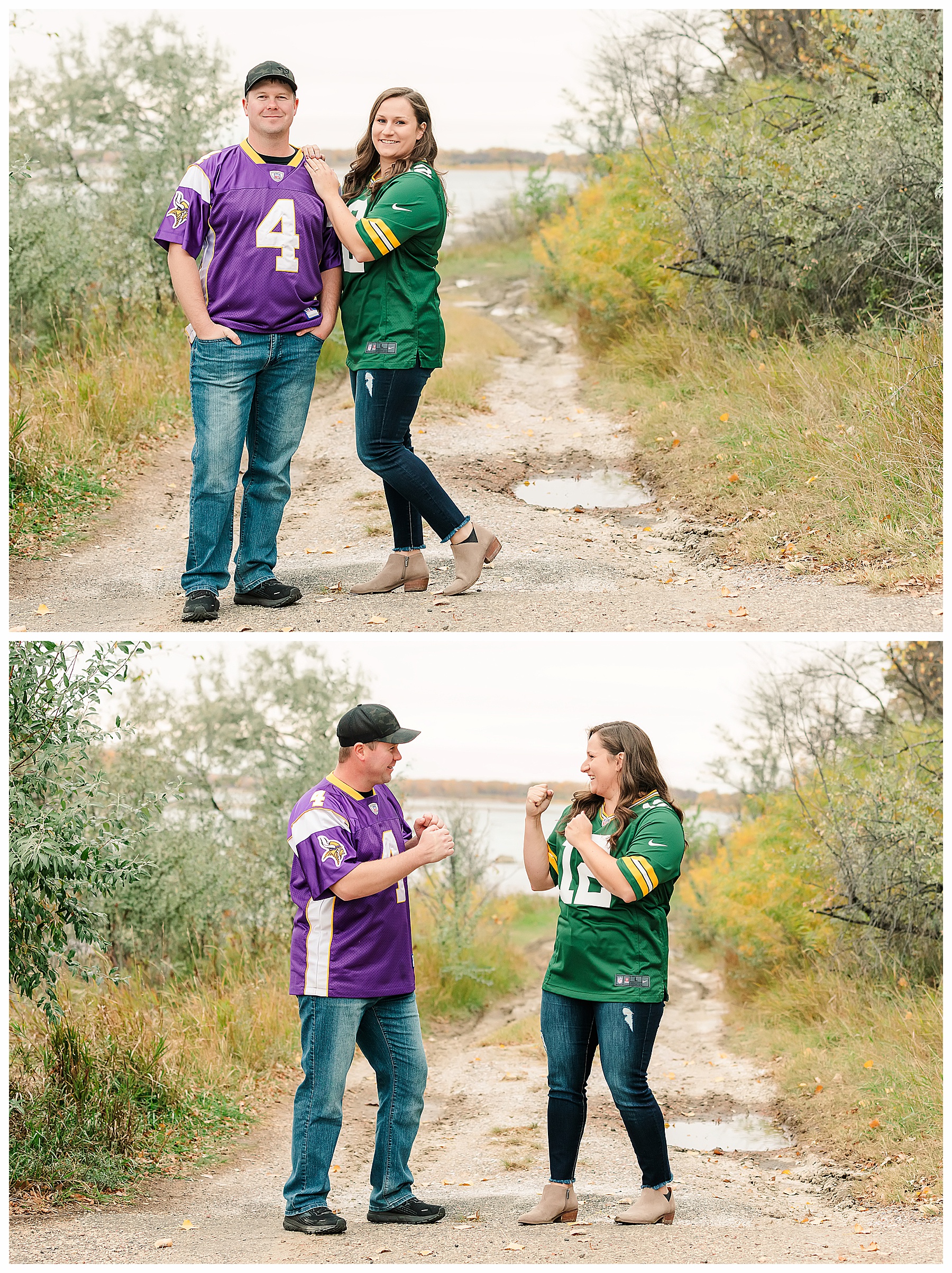 Engagement pictures in football jerseys