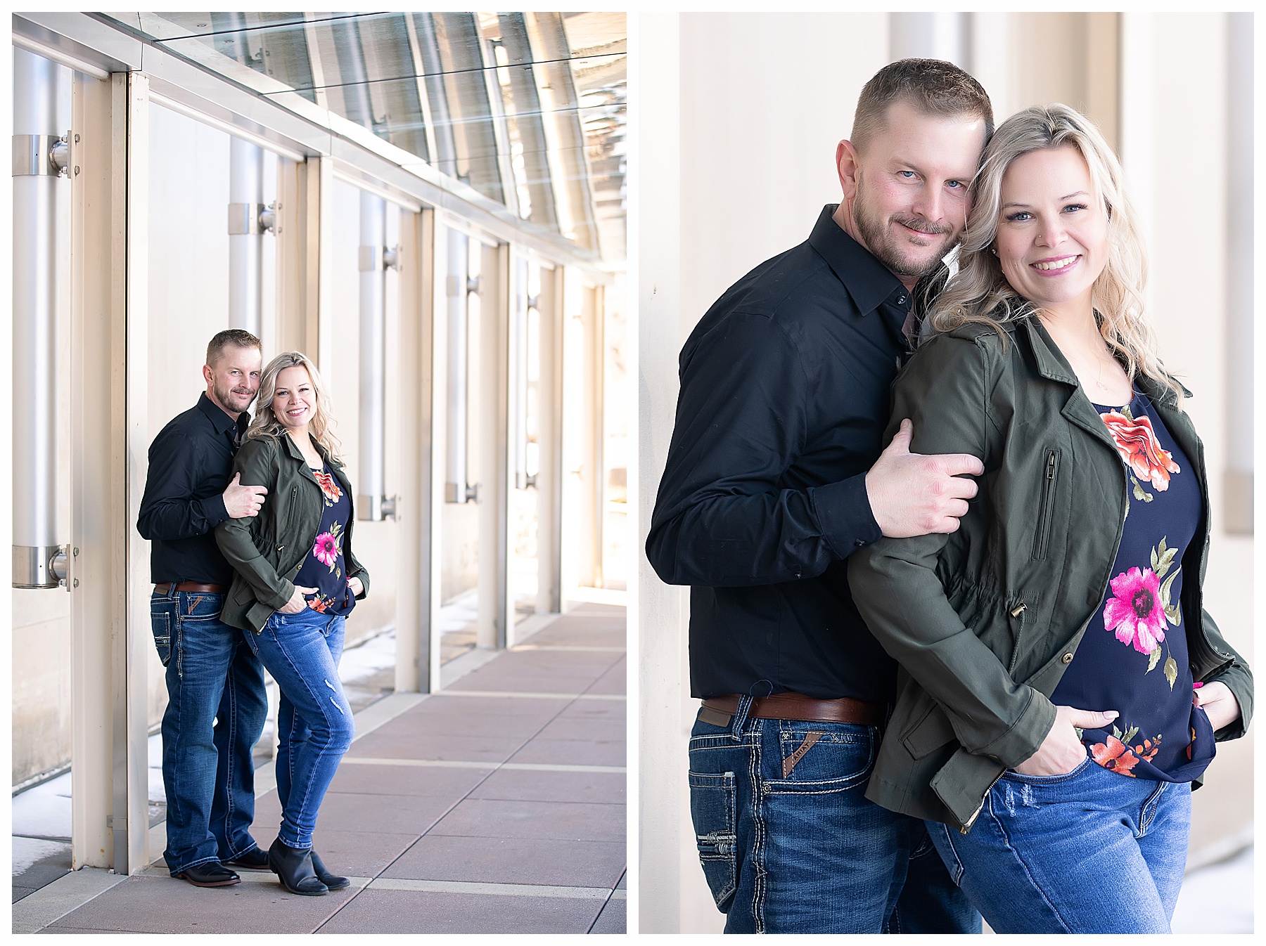 Winter engagement pictures in Bismarck on capitol grounds