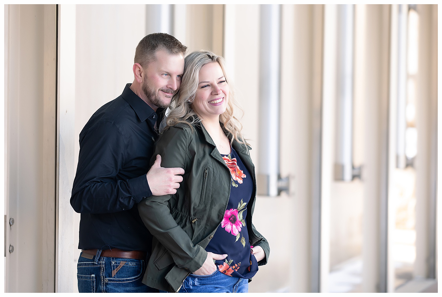 Winter engagement pictures in Bismarck on capitol grounds