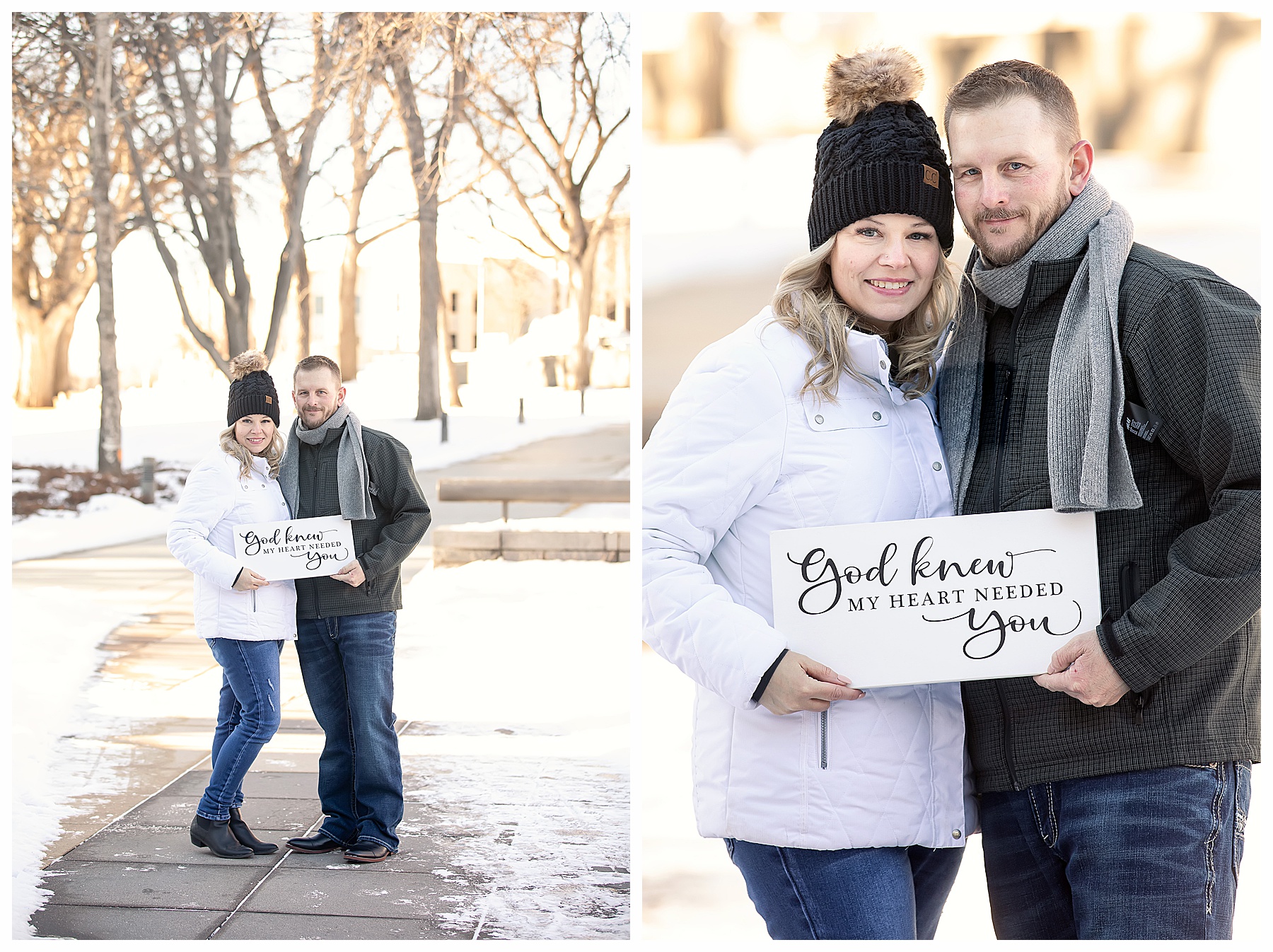 Winter engagement pictures in Bismarck on capitol grounds