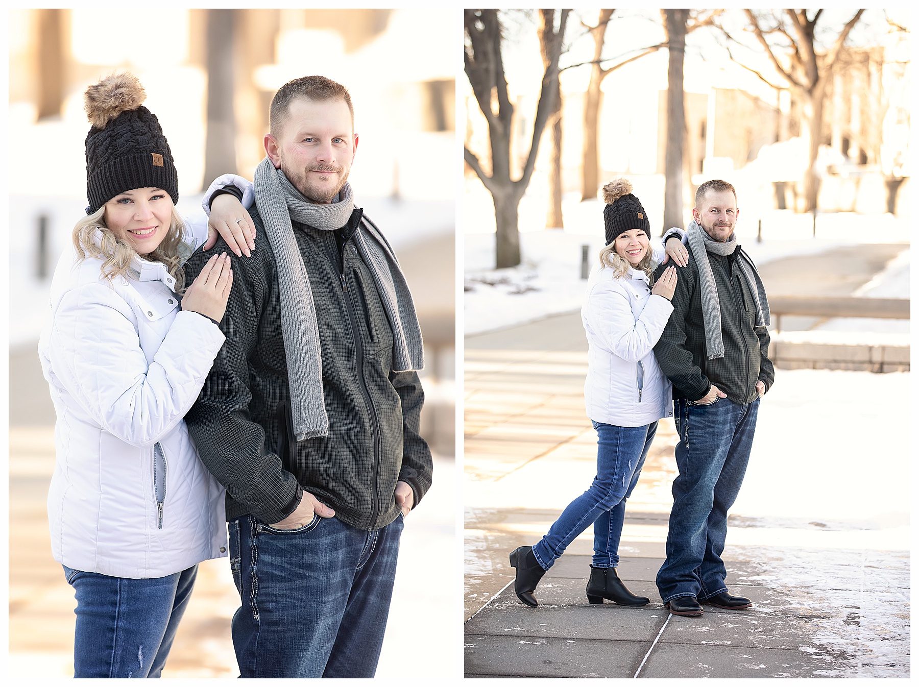 Winter engagement pictures in Bismarck on capitol grounds