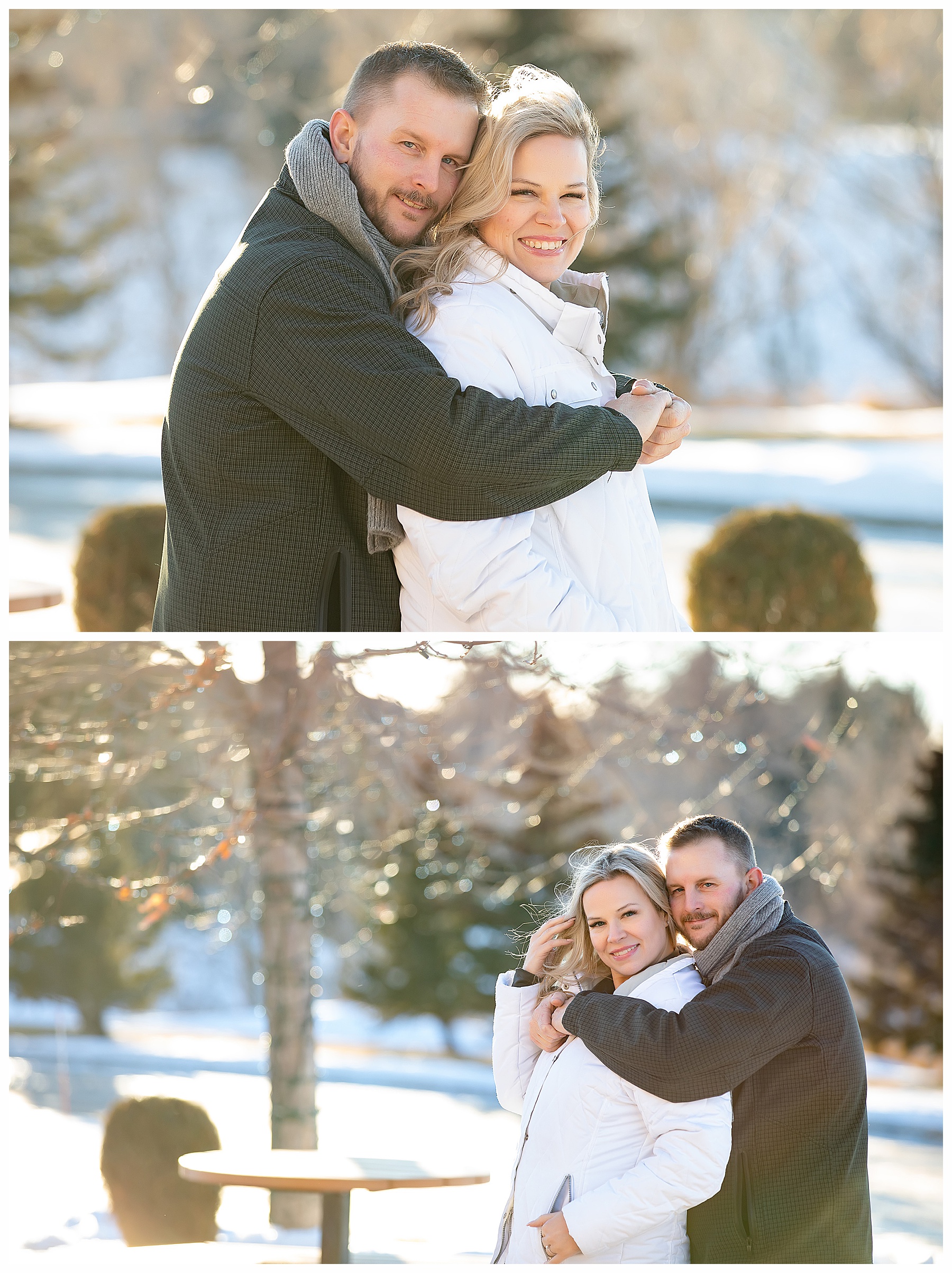 Golden Hour winter engagement pictures in Bismarck