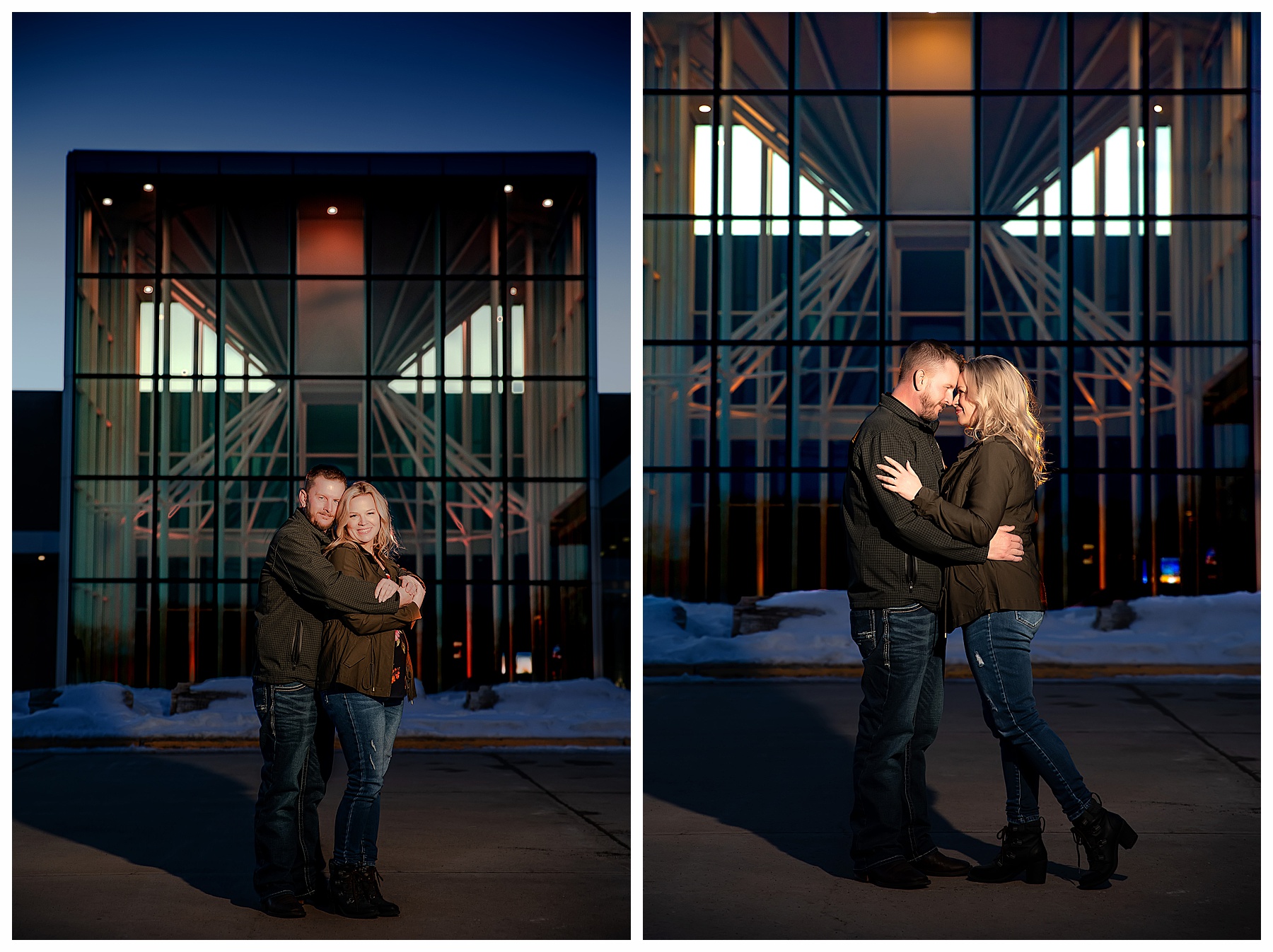 Sunset winter engagement pictures in Bismarck