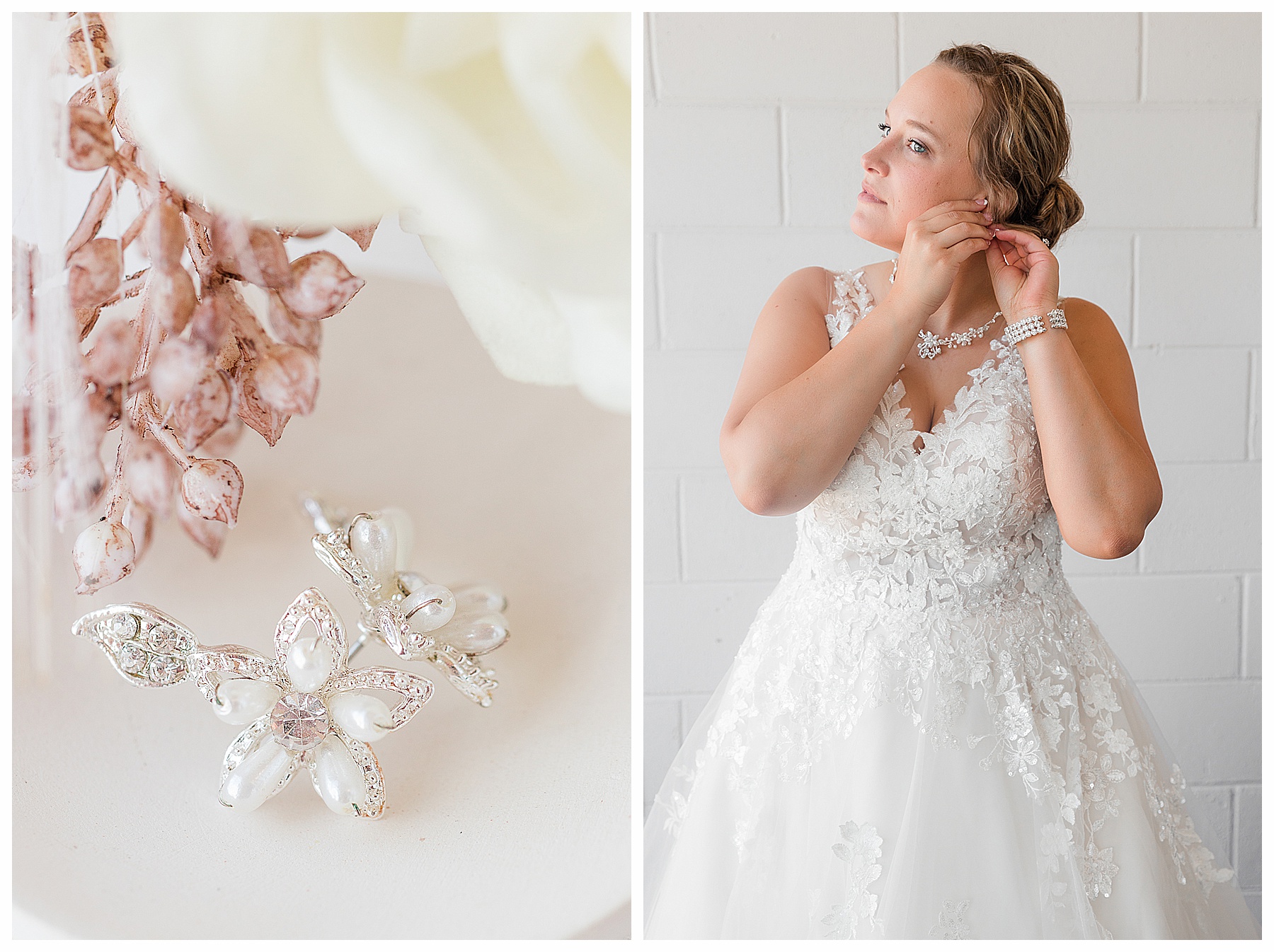 bride putting on her earrings