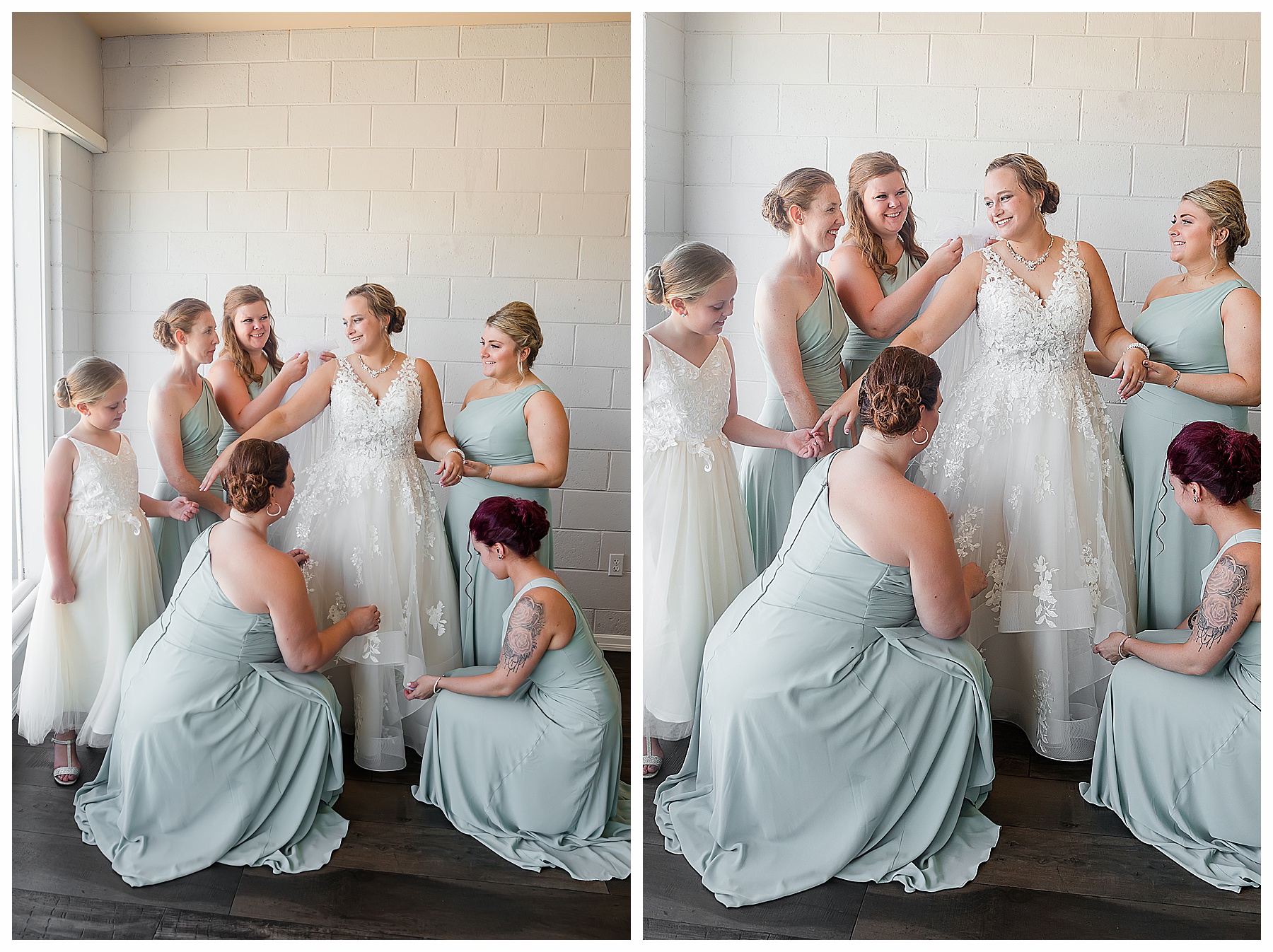 bride and bride's maids getting ready