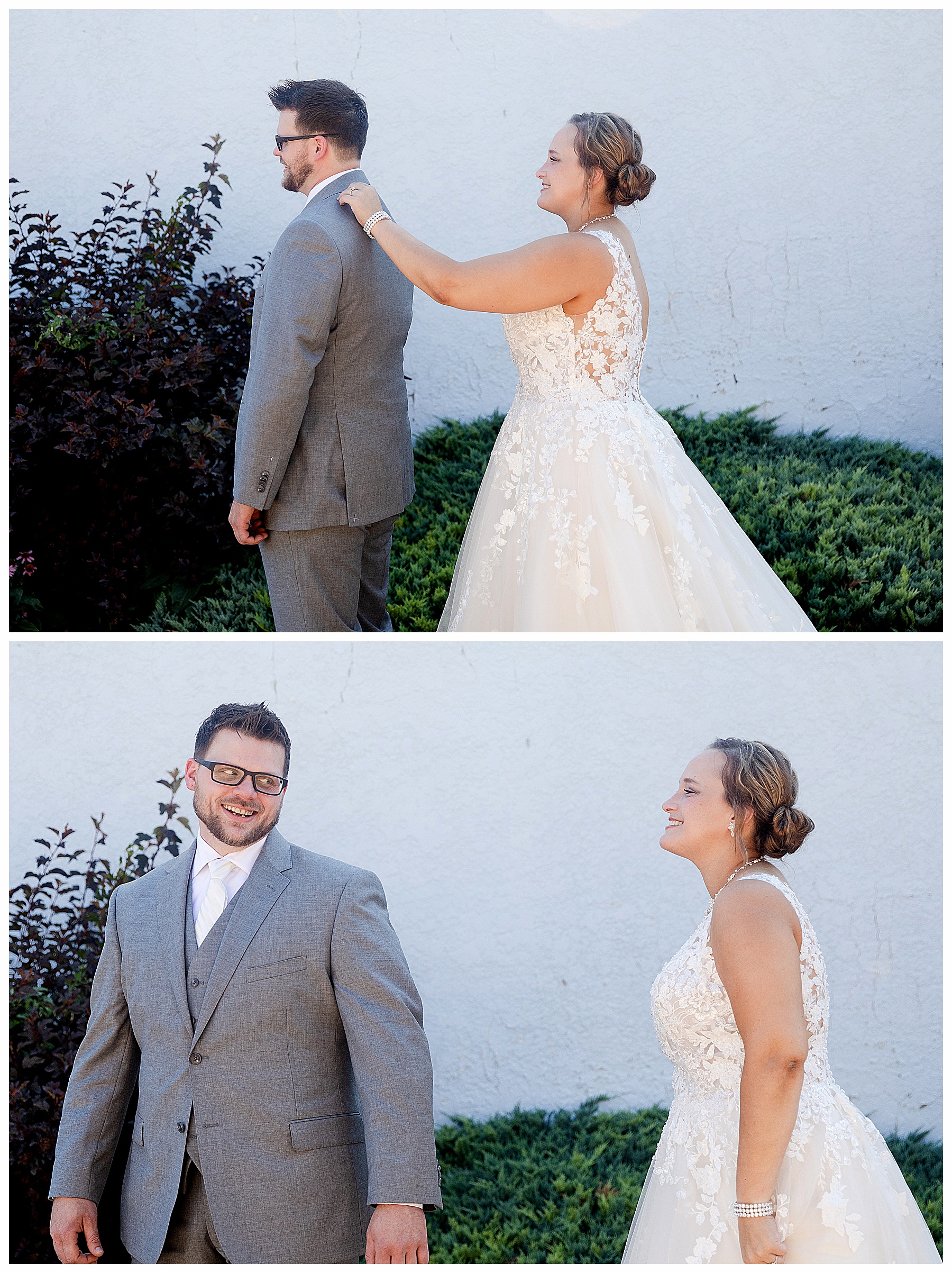 bride and groom first look