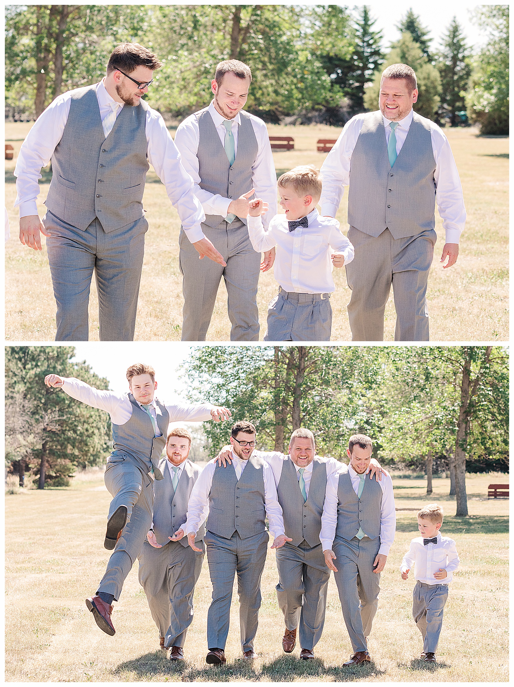 groom and grooms men jumping