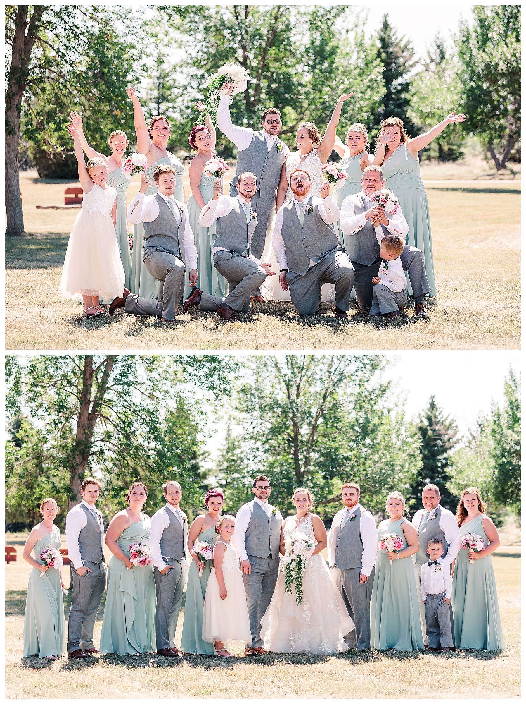 Wedding party at summer wedding at the lake