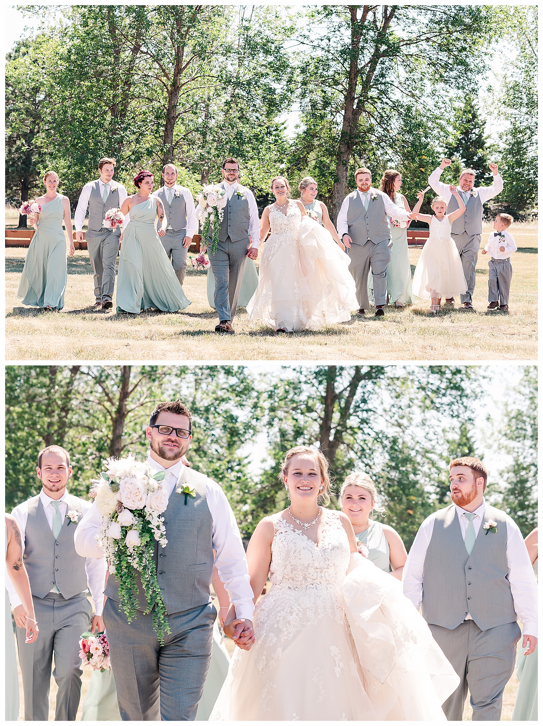 Wedding party at summer wedding at the lake