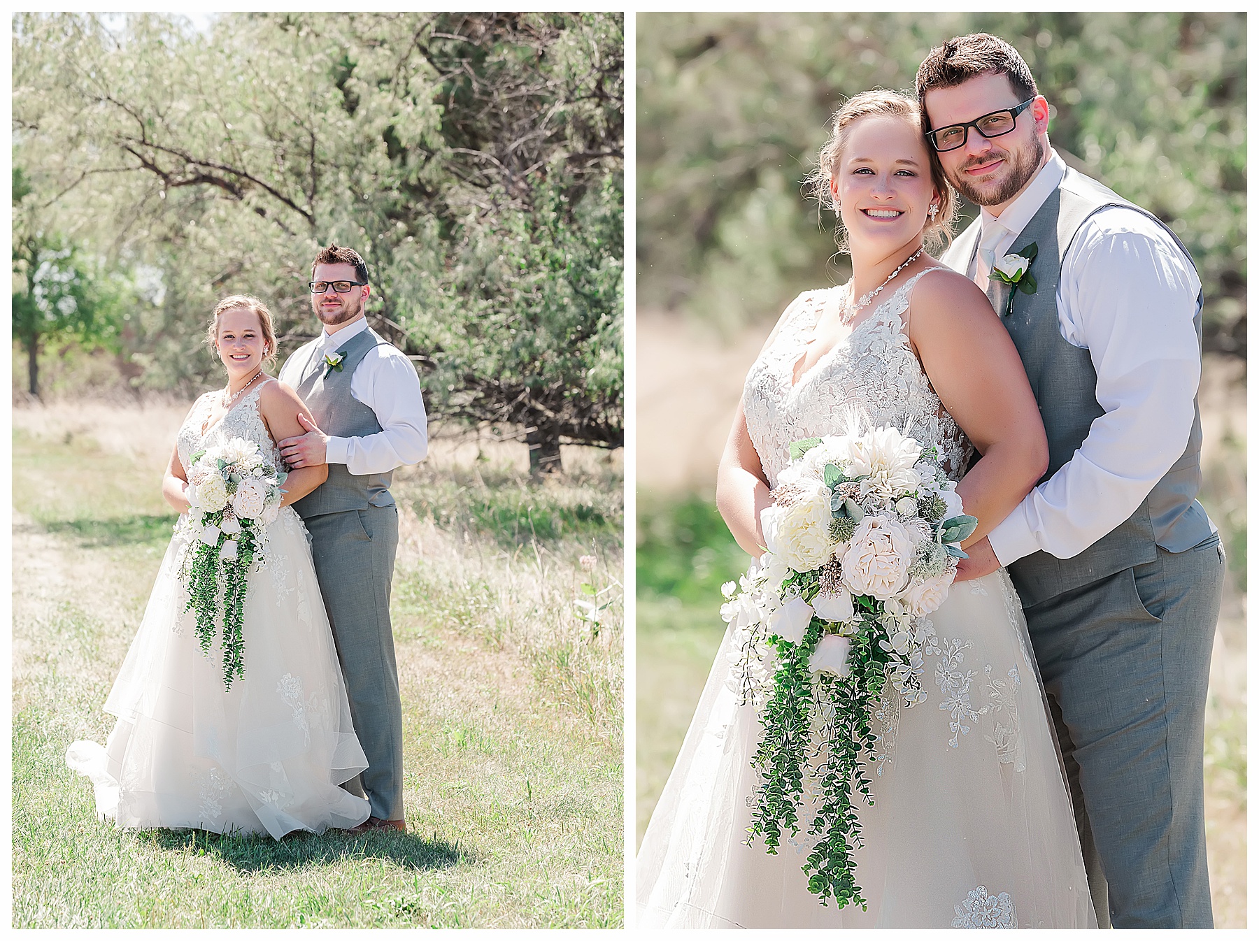 Bride and groom wearing glasses