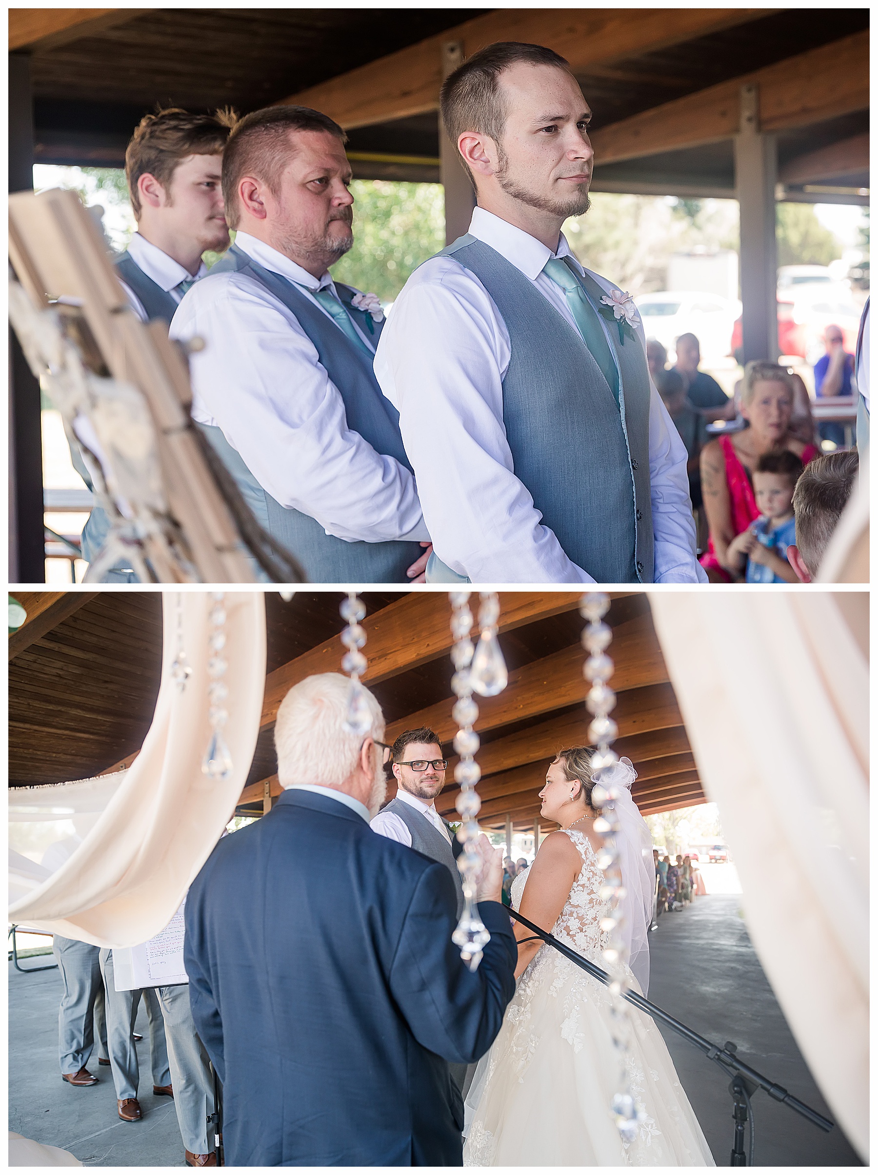 ceremony at summer wedding at the lake