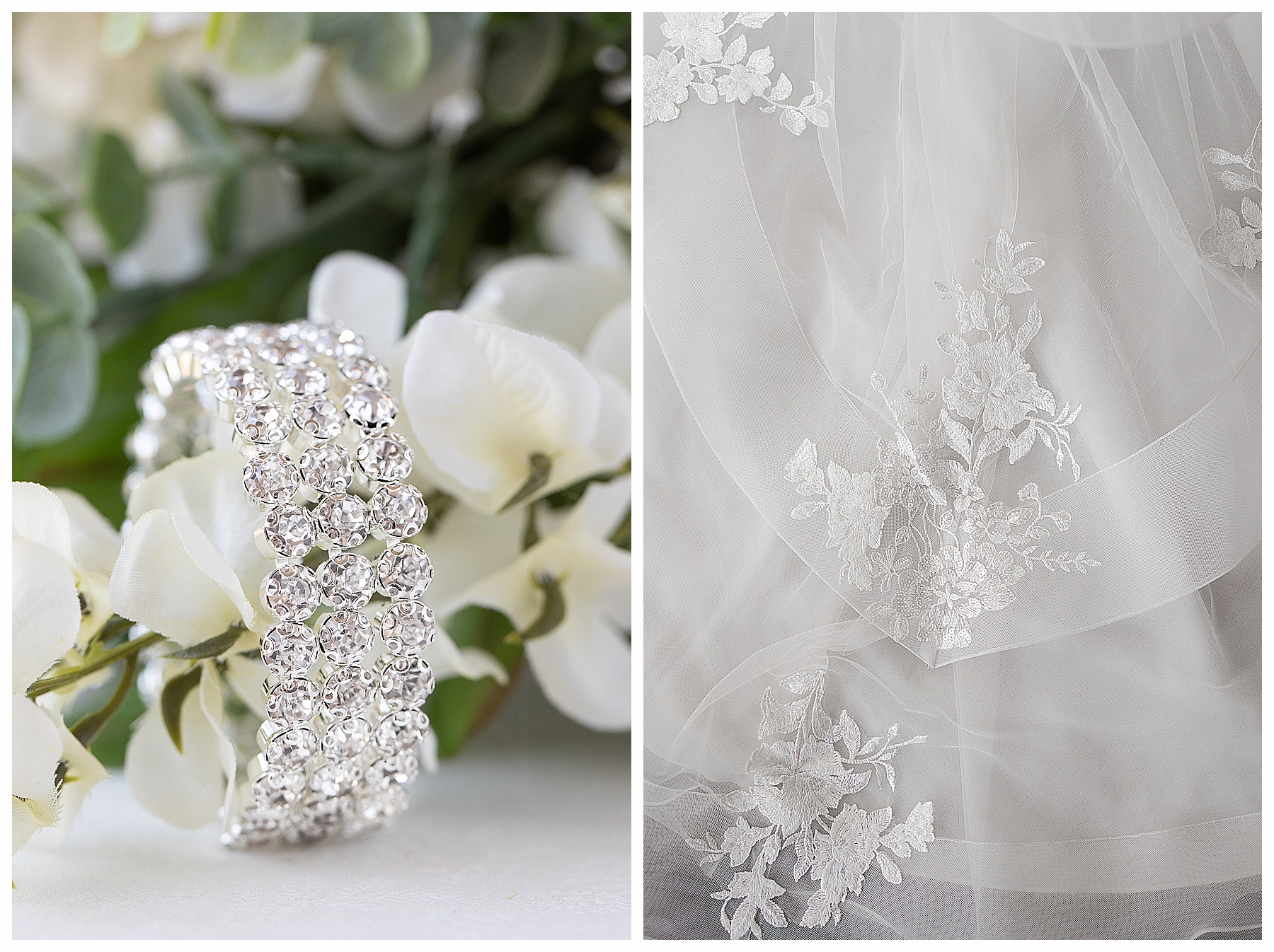 close up of brides lace gown and bracelet