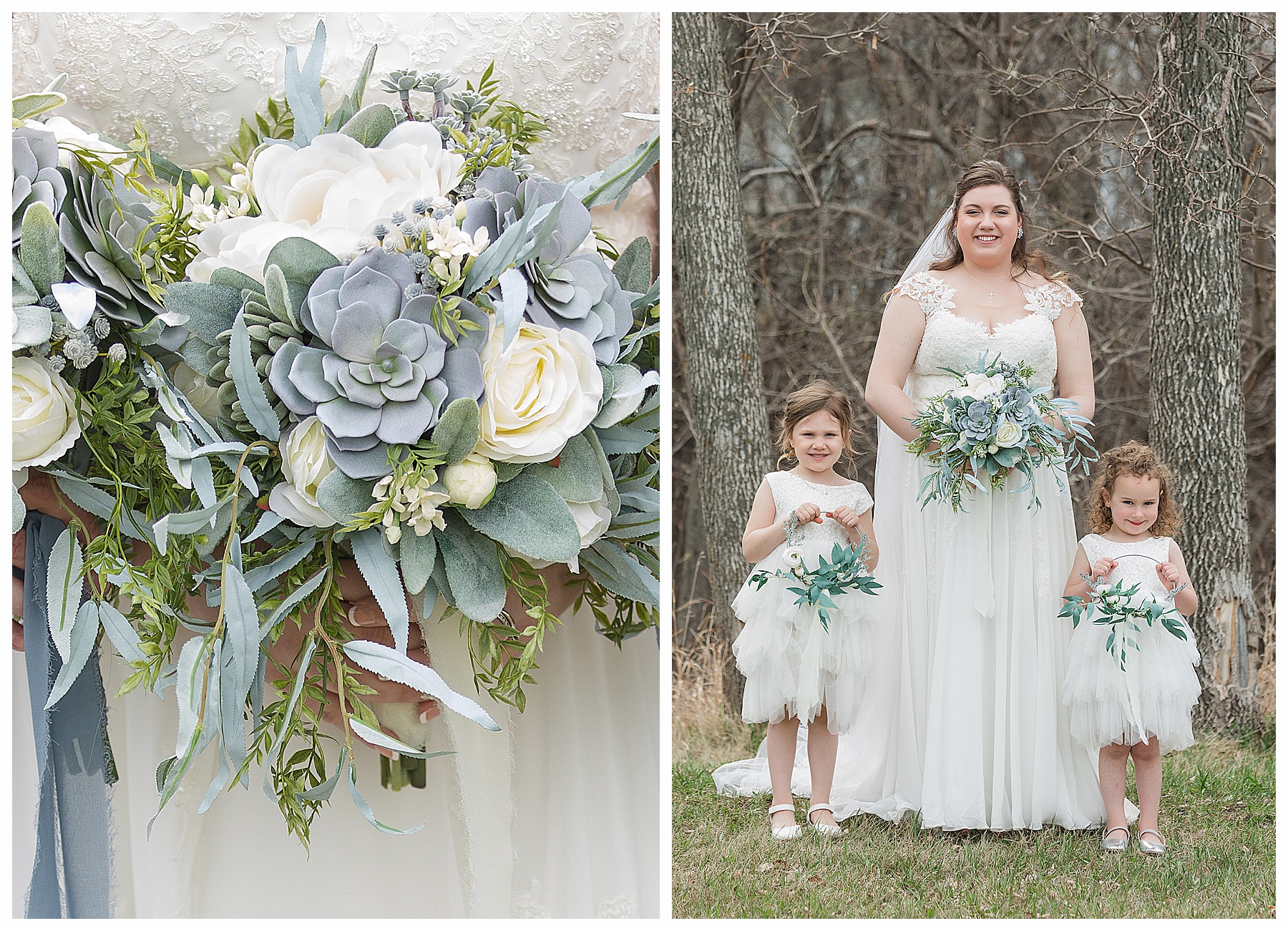 Bride and flower girls with succulent ring bouque