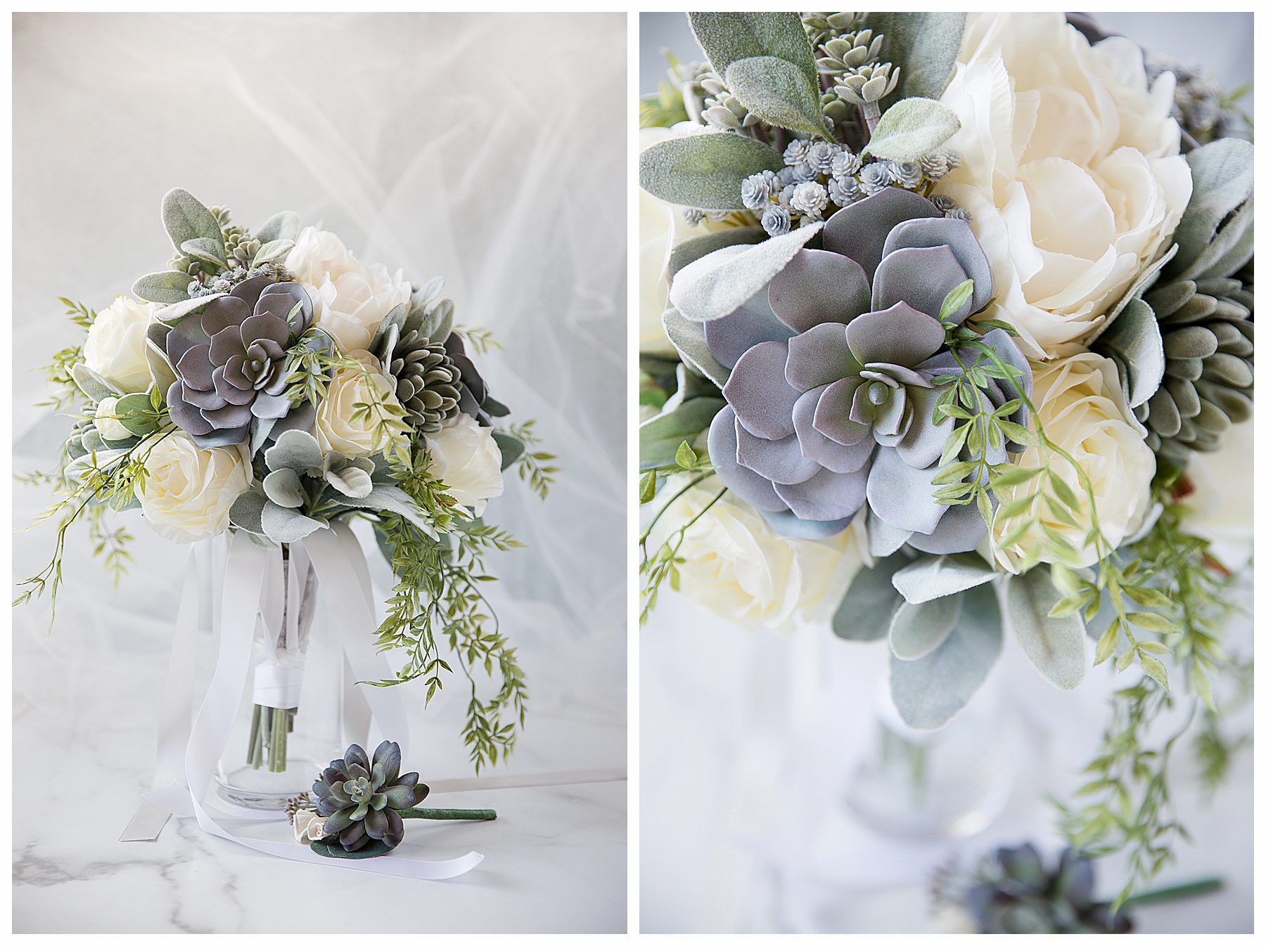 blue and grey succulent bridal bouquet