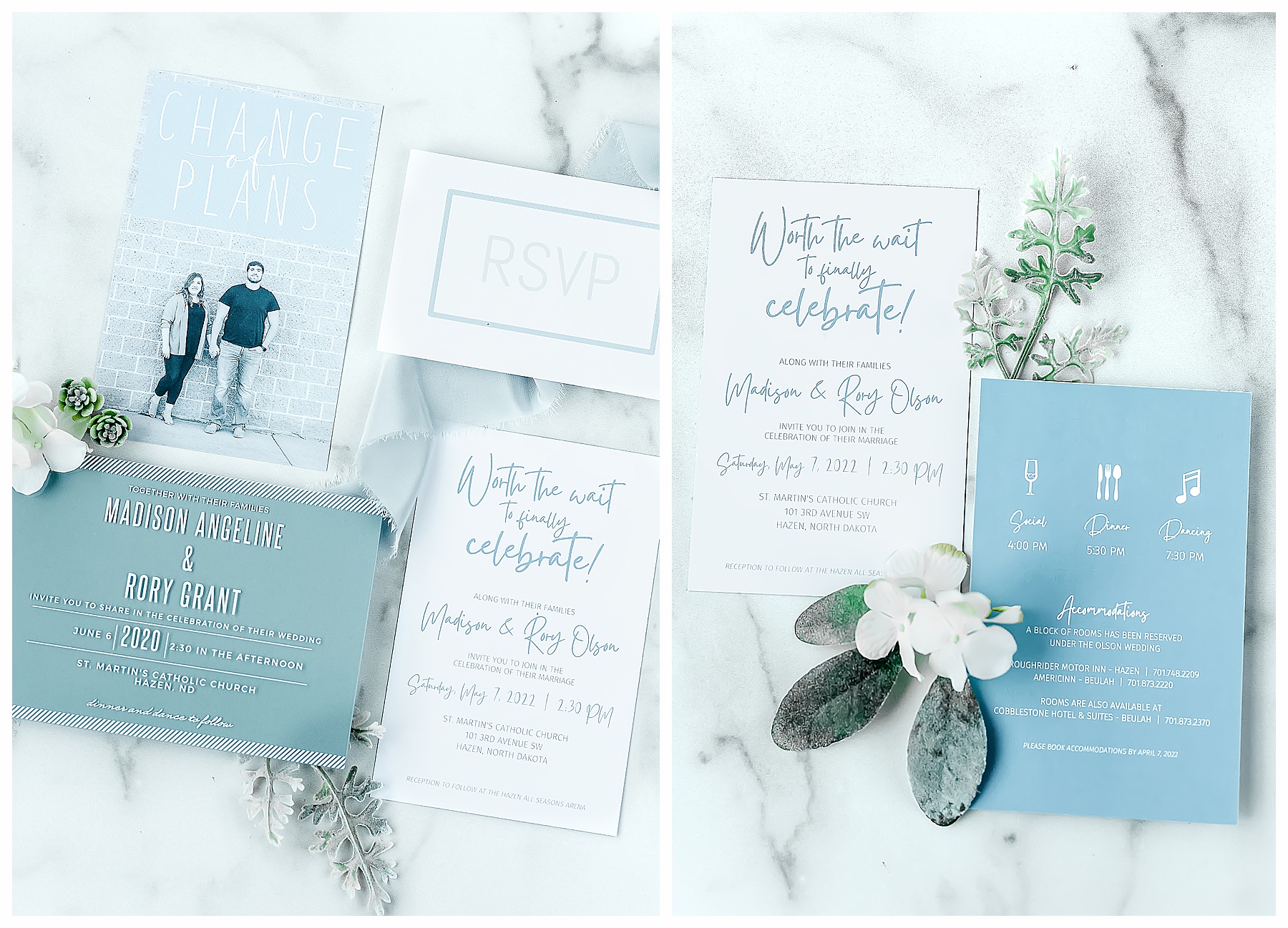 Wedding invitation suite light blue