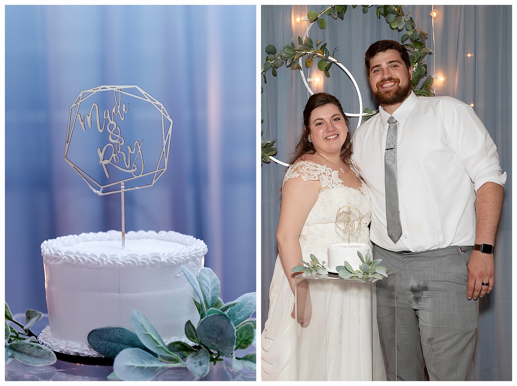 bride and groom and cake on blue background. Special Hazen Wedding