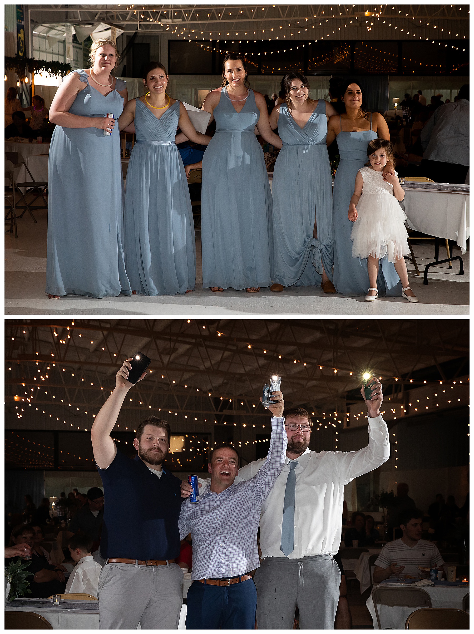 wedding party watches on as bride and groom have first dance