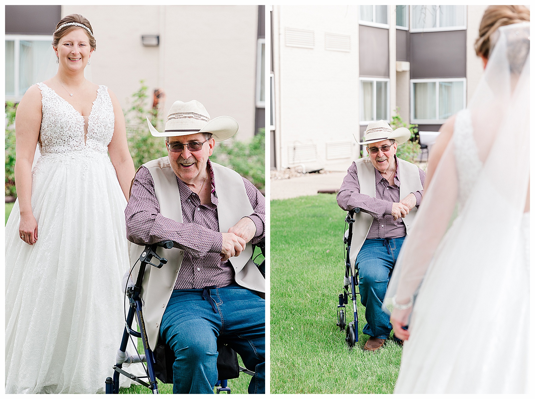 First look bride and father in wheelchair

