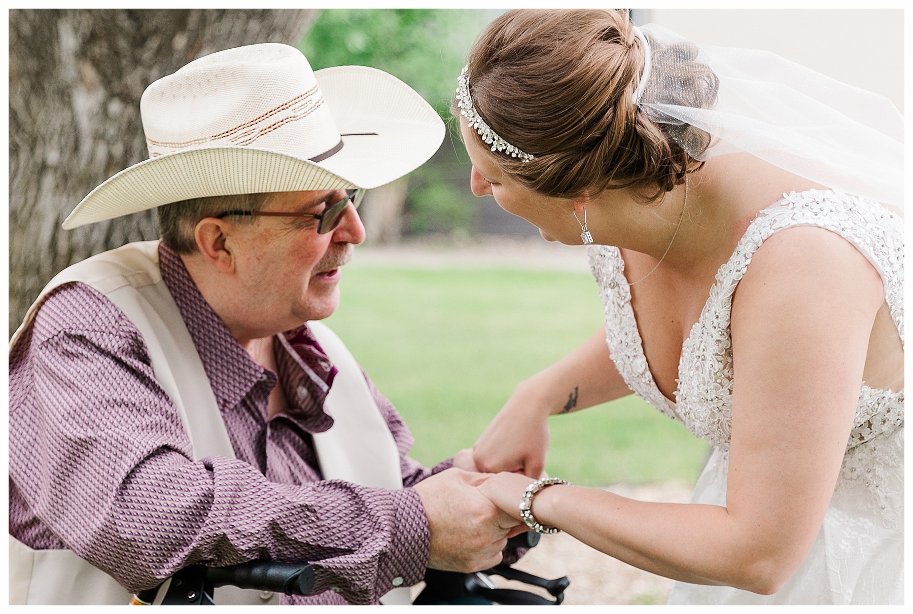 First look bride and father in wheelchair