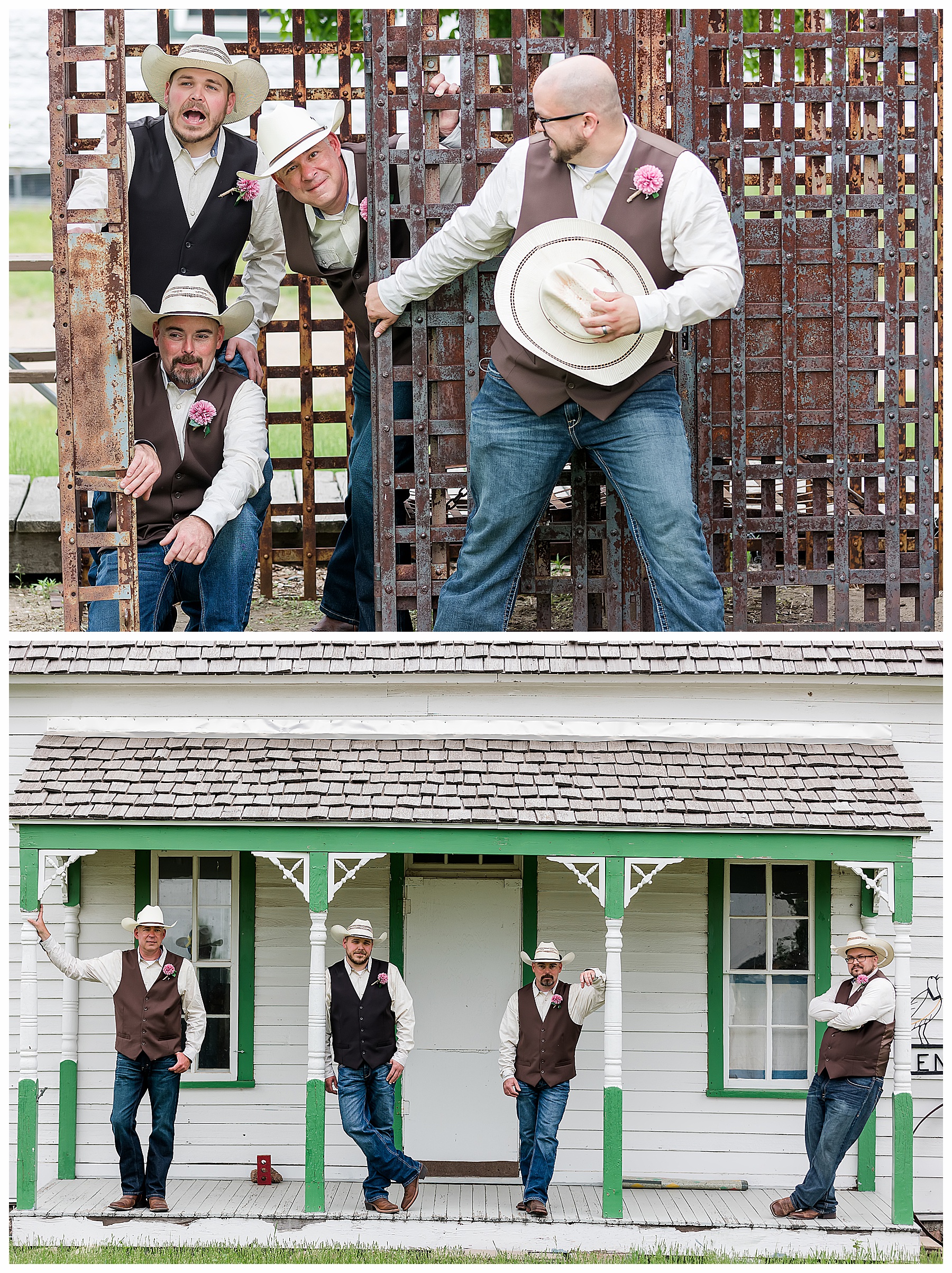 Grooms men have fun in old fashioned jail
