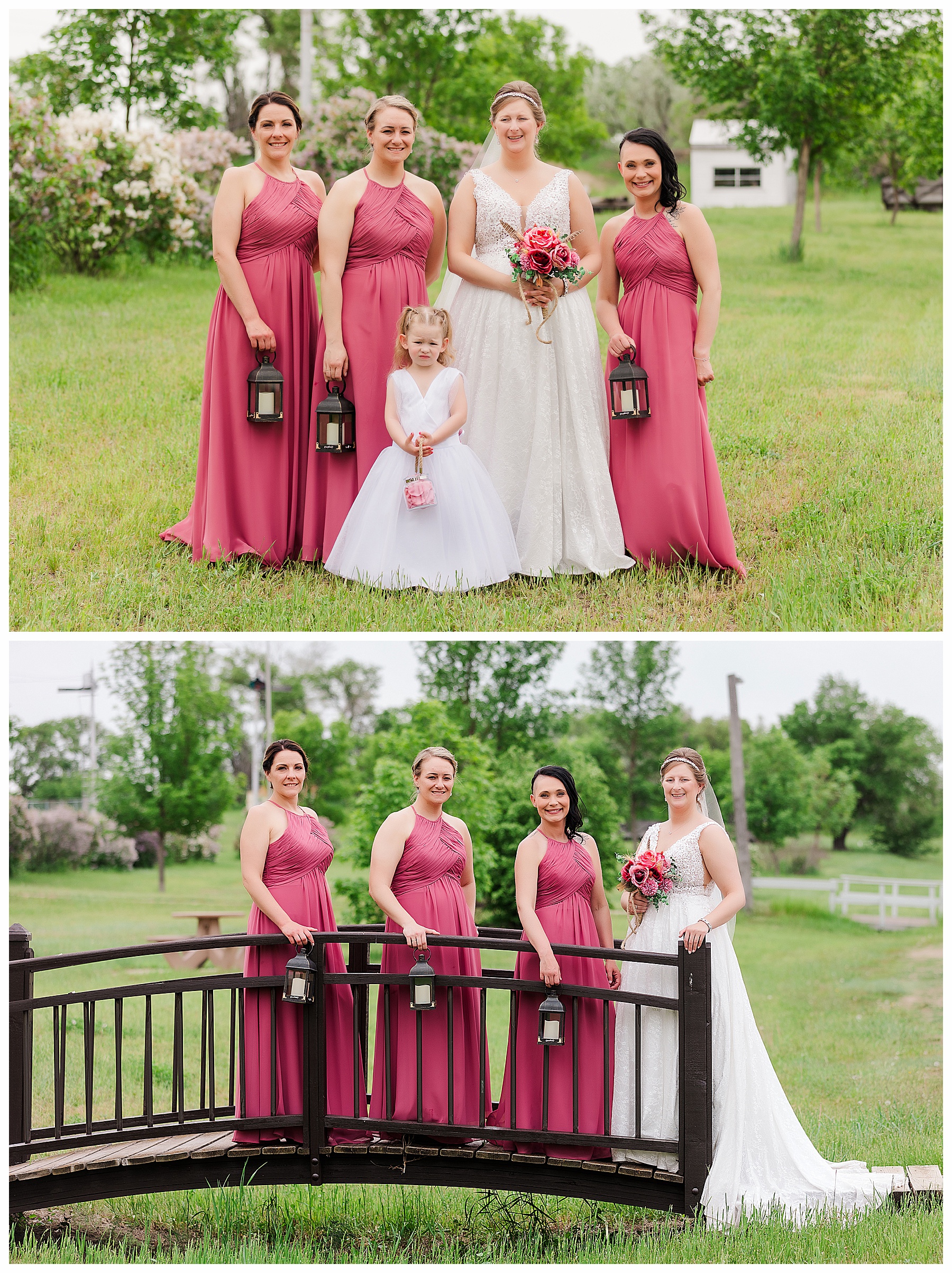 bride and bridesmaids on bridge Bismarck wedding
